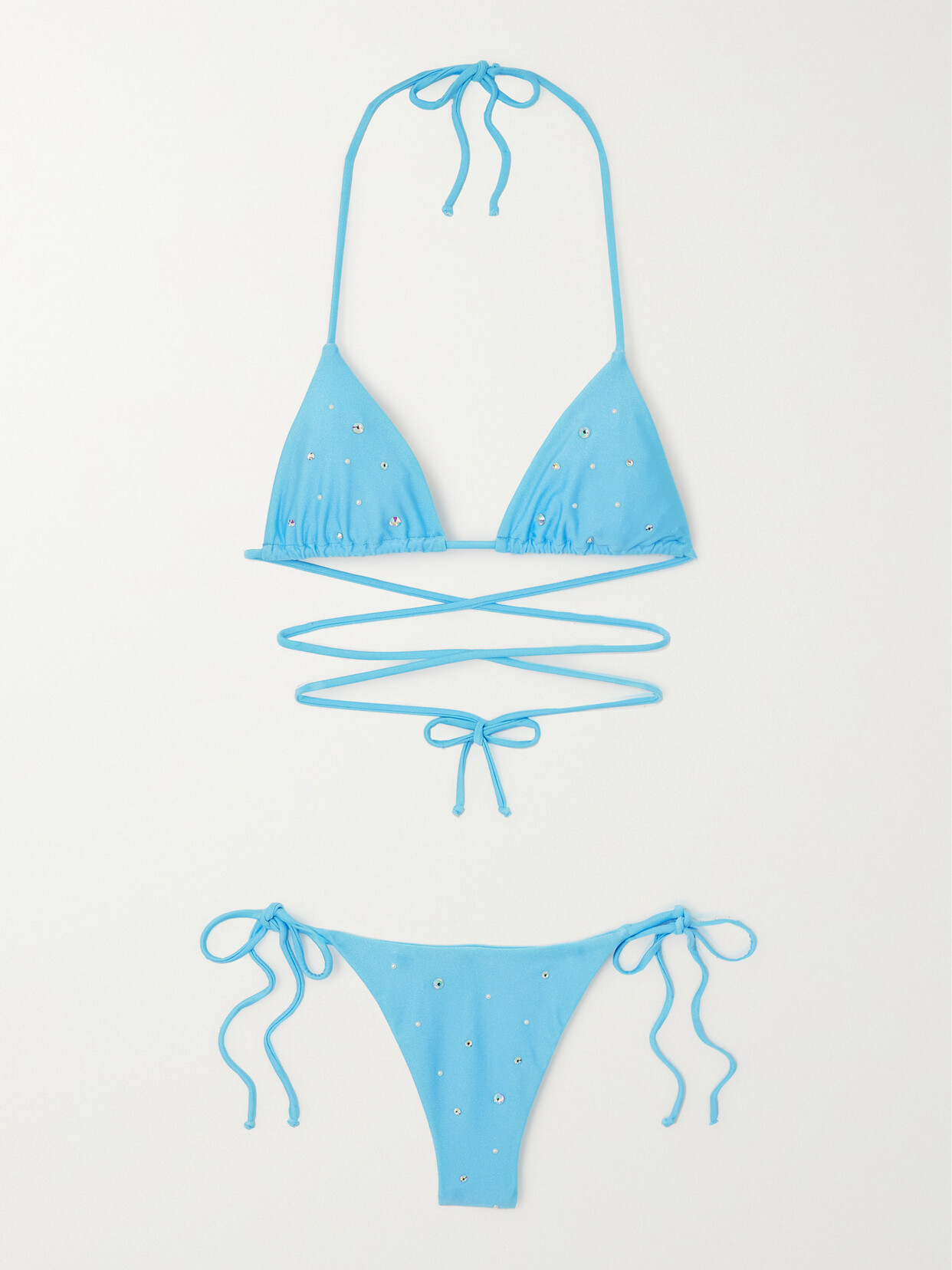 Alessandra Rich - Embellished Halterneck Triangle Bikini - Blue