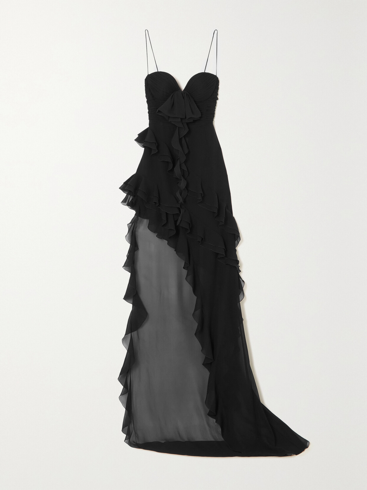 Alessandra Rich - Asymmetric Silk-georgette Gown - Black