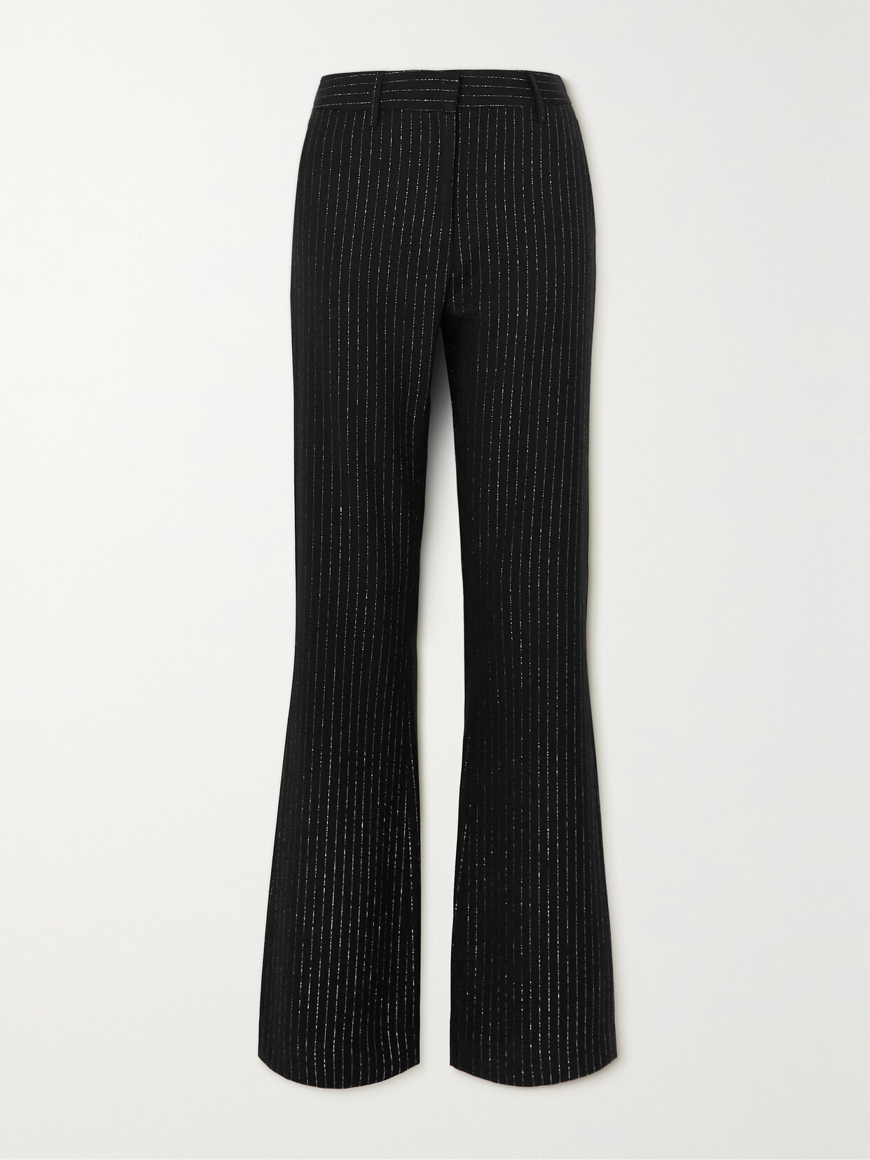 Alessandra Rich Pinstriped Metallic Wool-blend Twill Flared Pants - Black