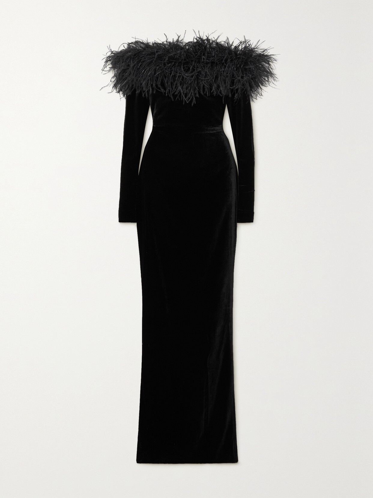 Alessandra Rich - Off-the-shoulder Feather-trimmed Stretch-velvet Gown - Black