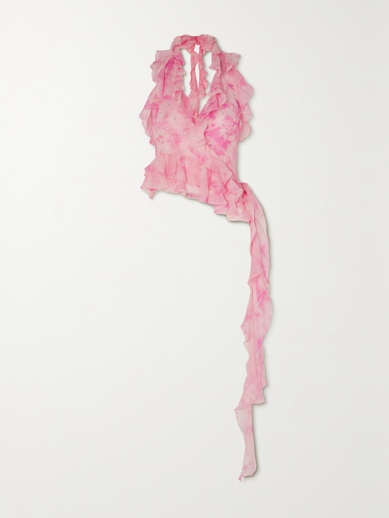 Alessandra Rich Crystal-embellished Ruffled Silk Top In Pink