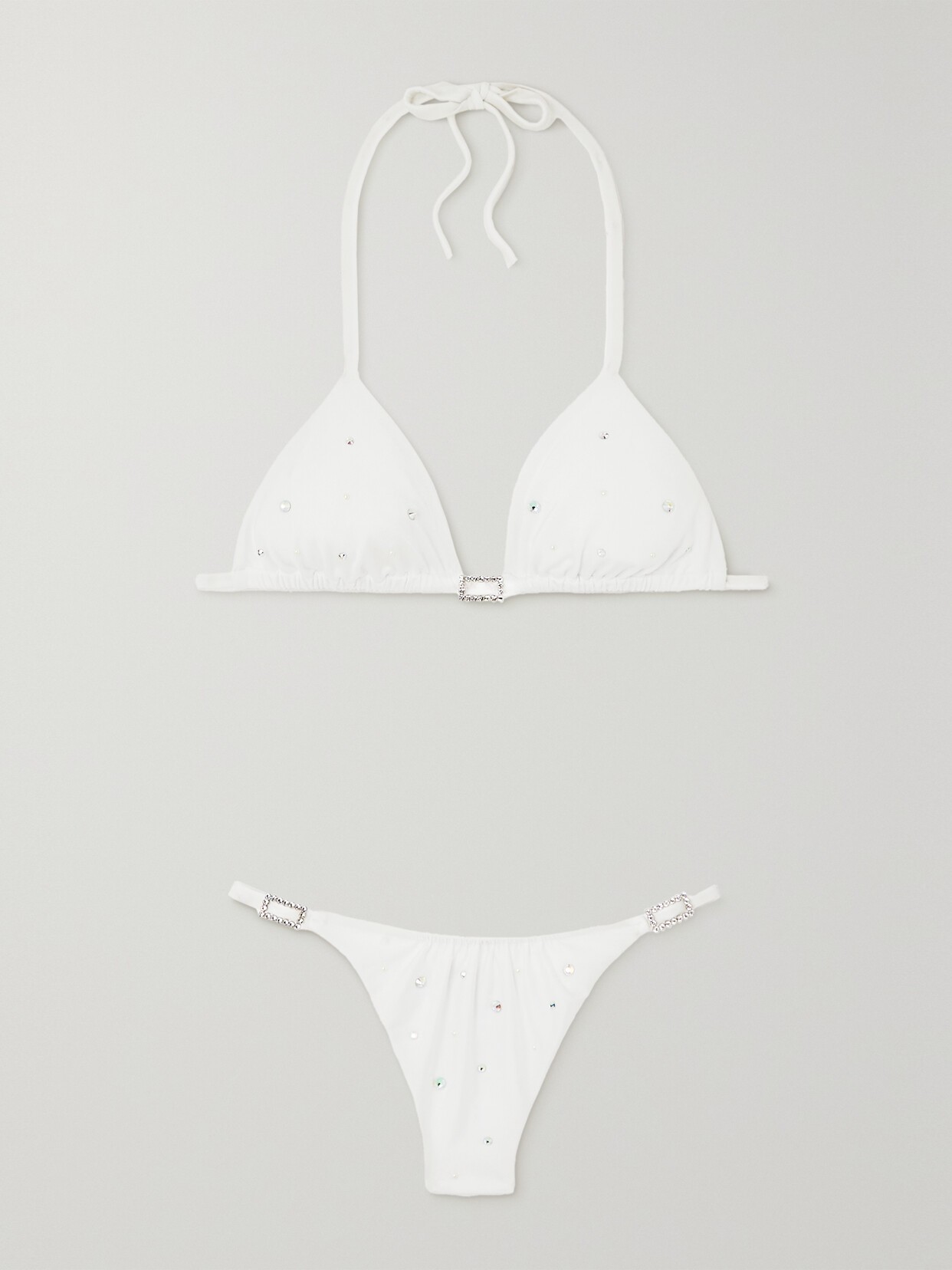 Alessandra Rich - Embellished Halterneck Triangle Bikini - White