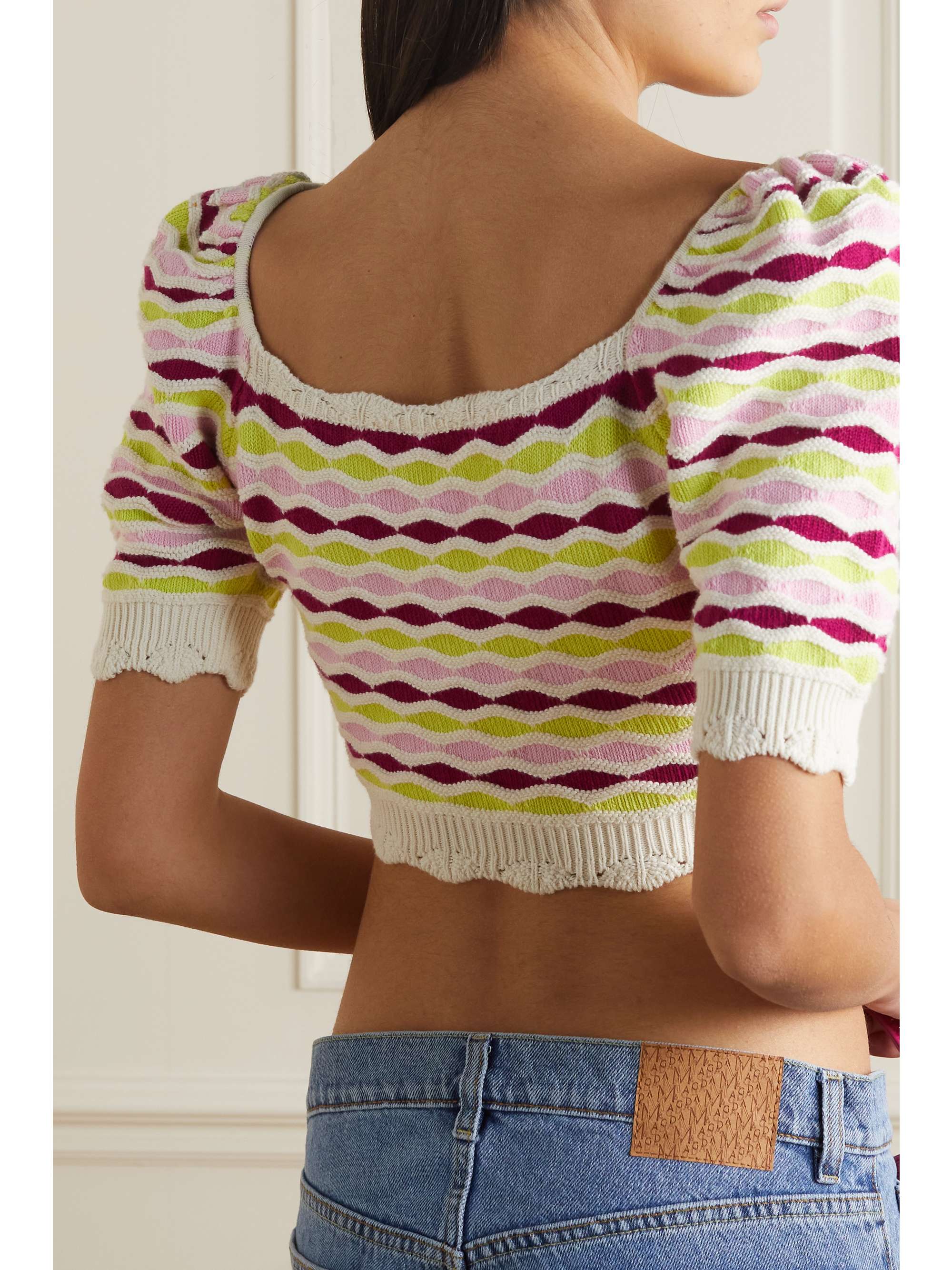 ALESSANDRA RICH Cropped embroidered wool-trimmed cotton-blend top