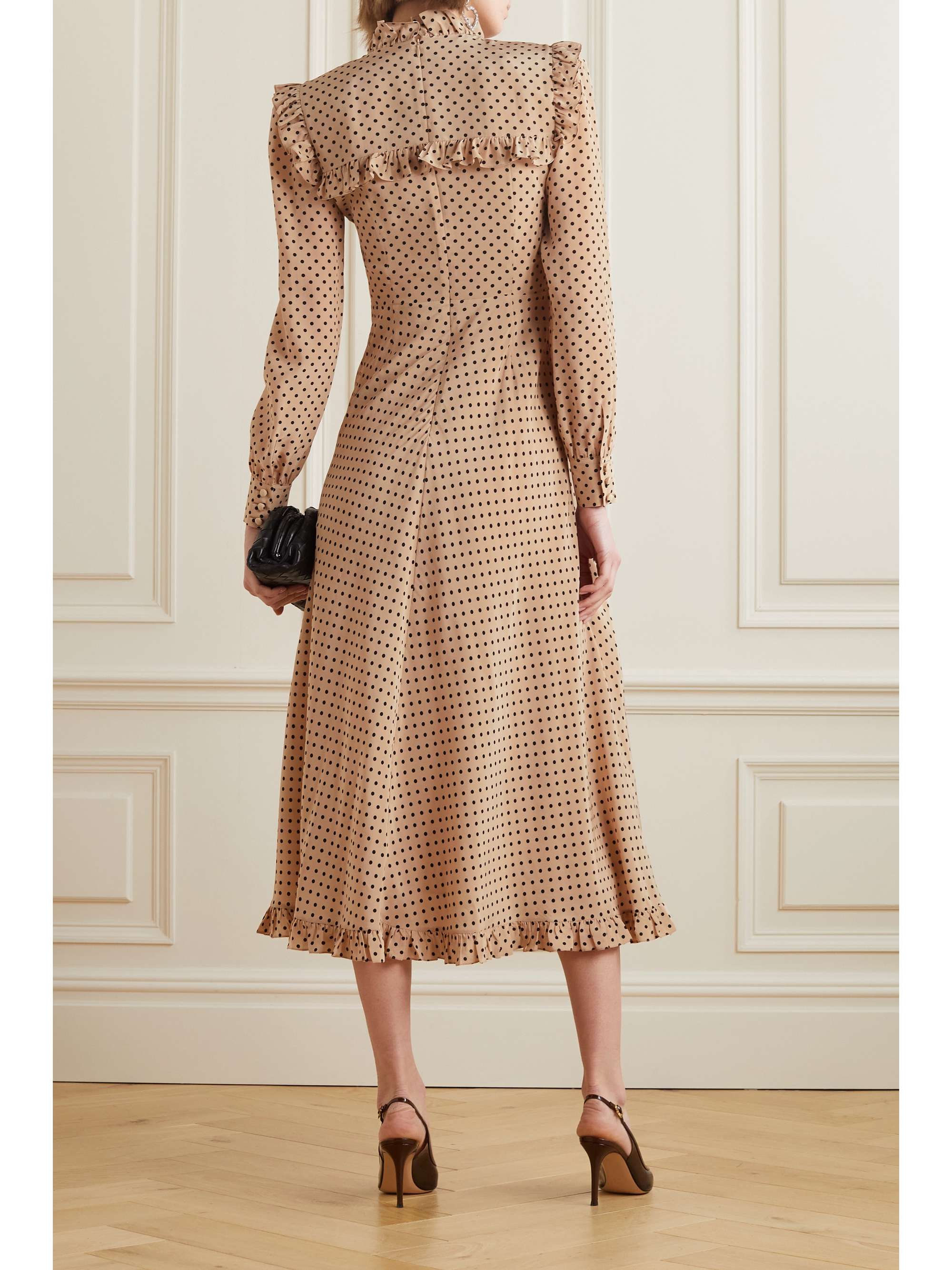 ALESSANDRA RICH Ruffled polka-dot silk crepe de chine midi dress