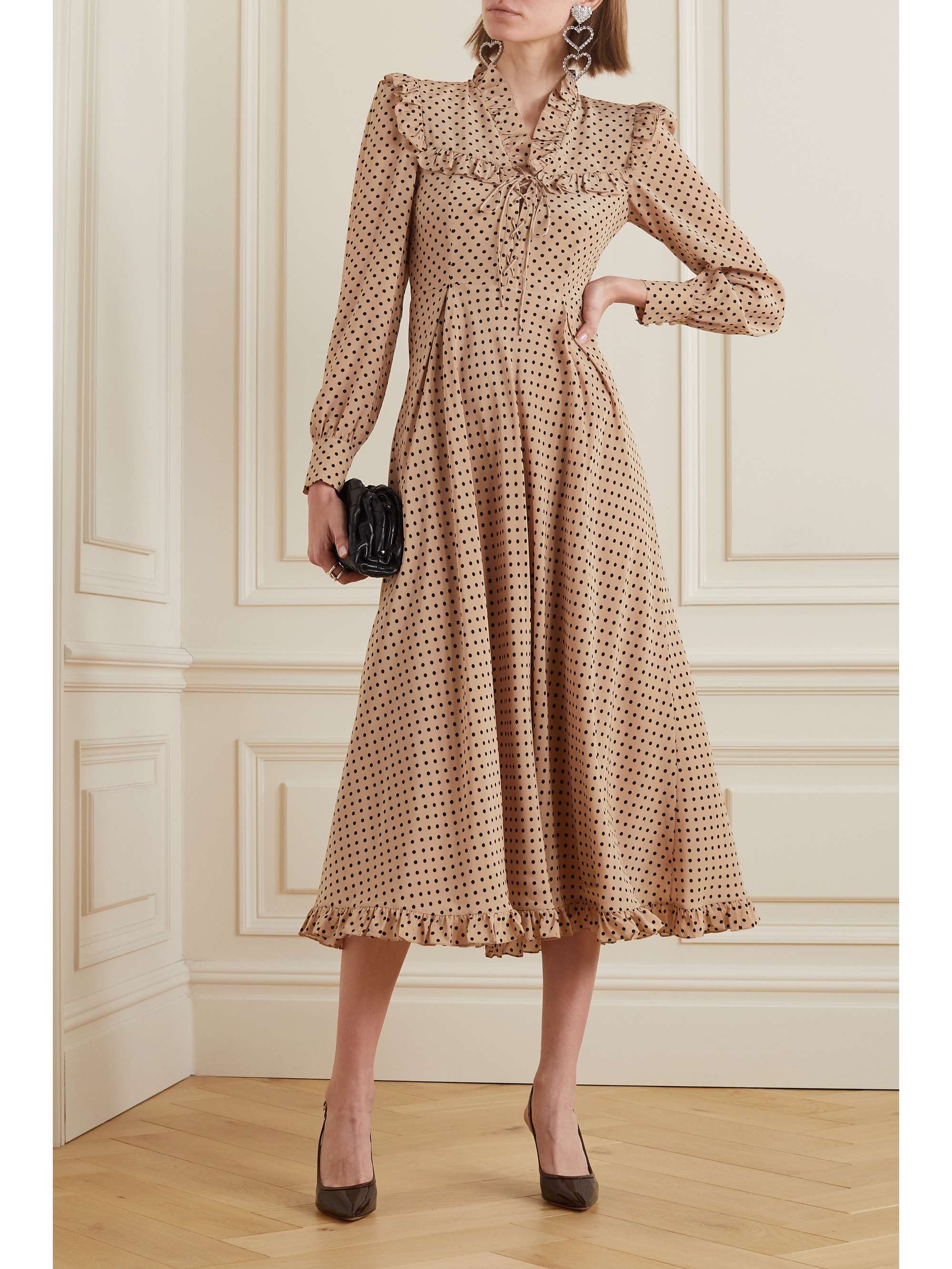 ALESSANDRA RICH Ruffled polka-dot silk crepe de chine midi dress