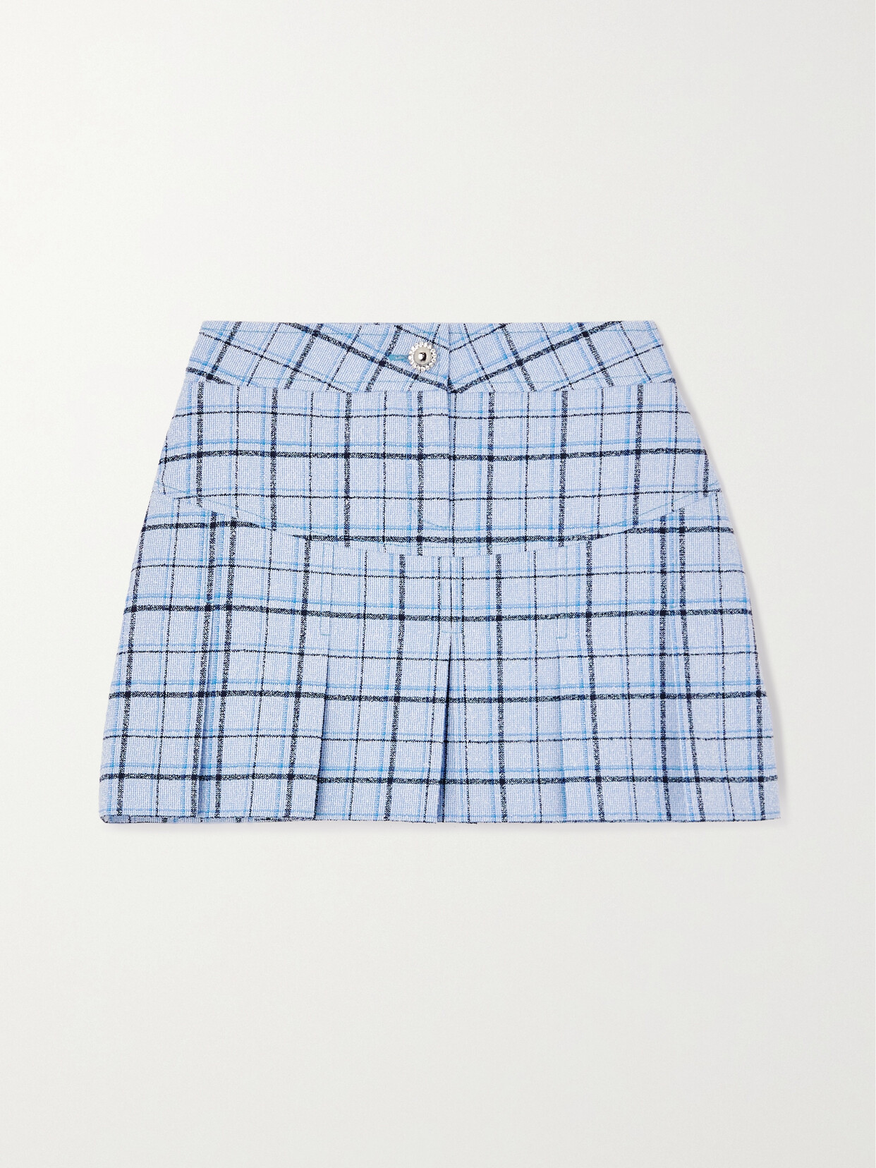 Alessandra Rich - Button-embellished Pleated Checked Wool-blend Tweed Mini Skirt - Blue