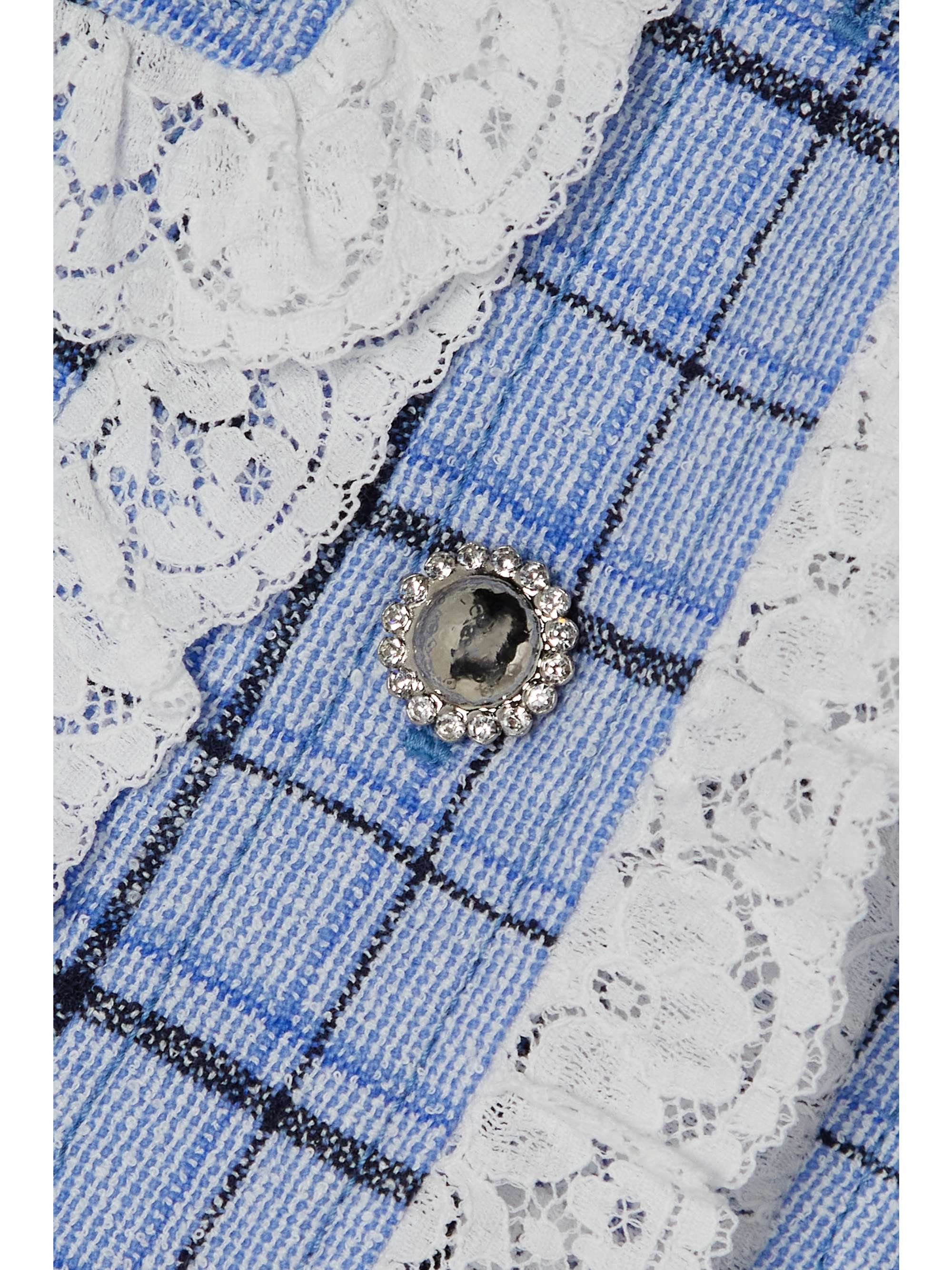 ALESSANDRA RICH Cropped lace-trimmed checked wool-blend tweed jacket