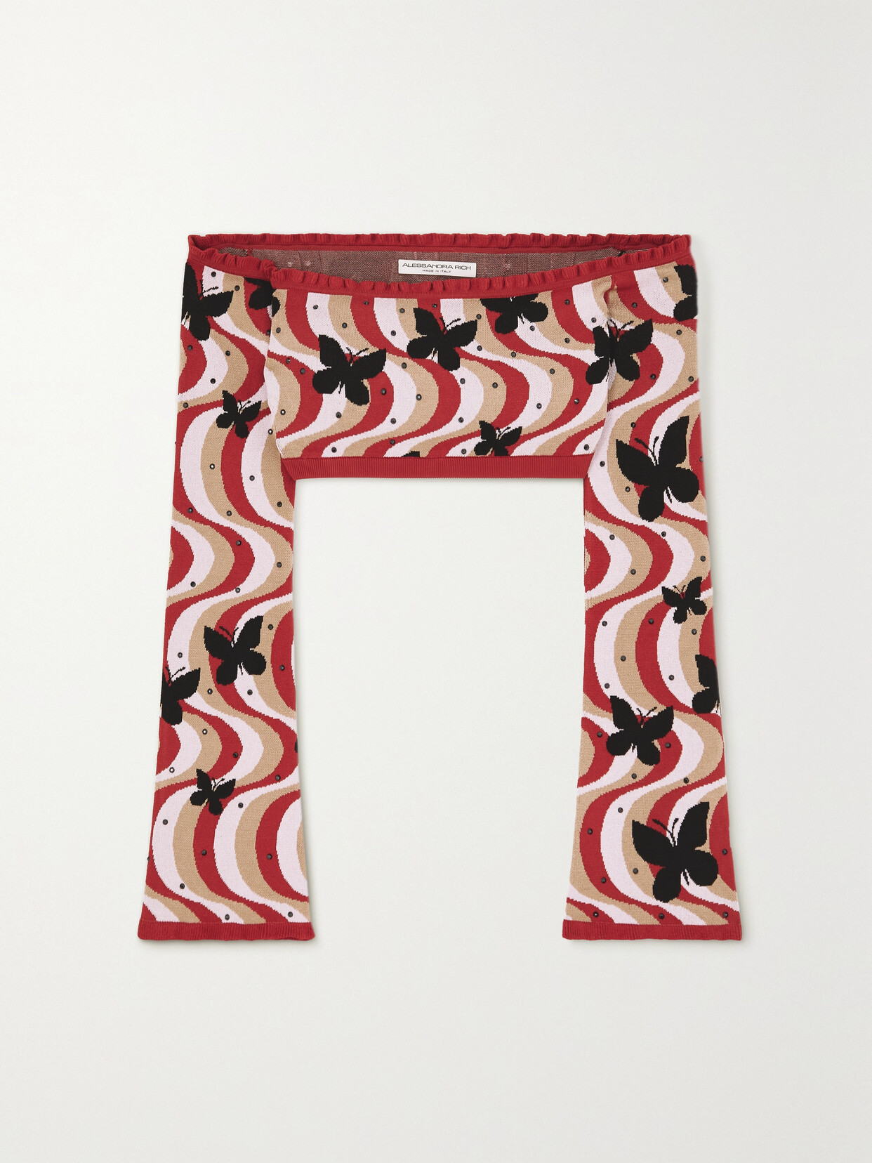 Alessandra Rich Printed Bandeau Cropped Top In Red