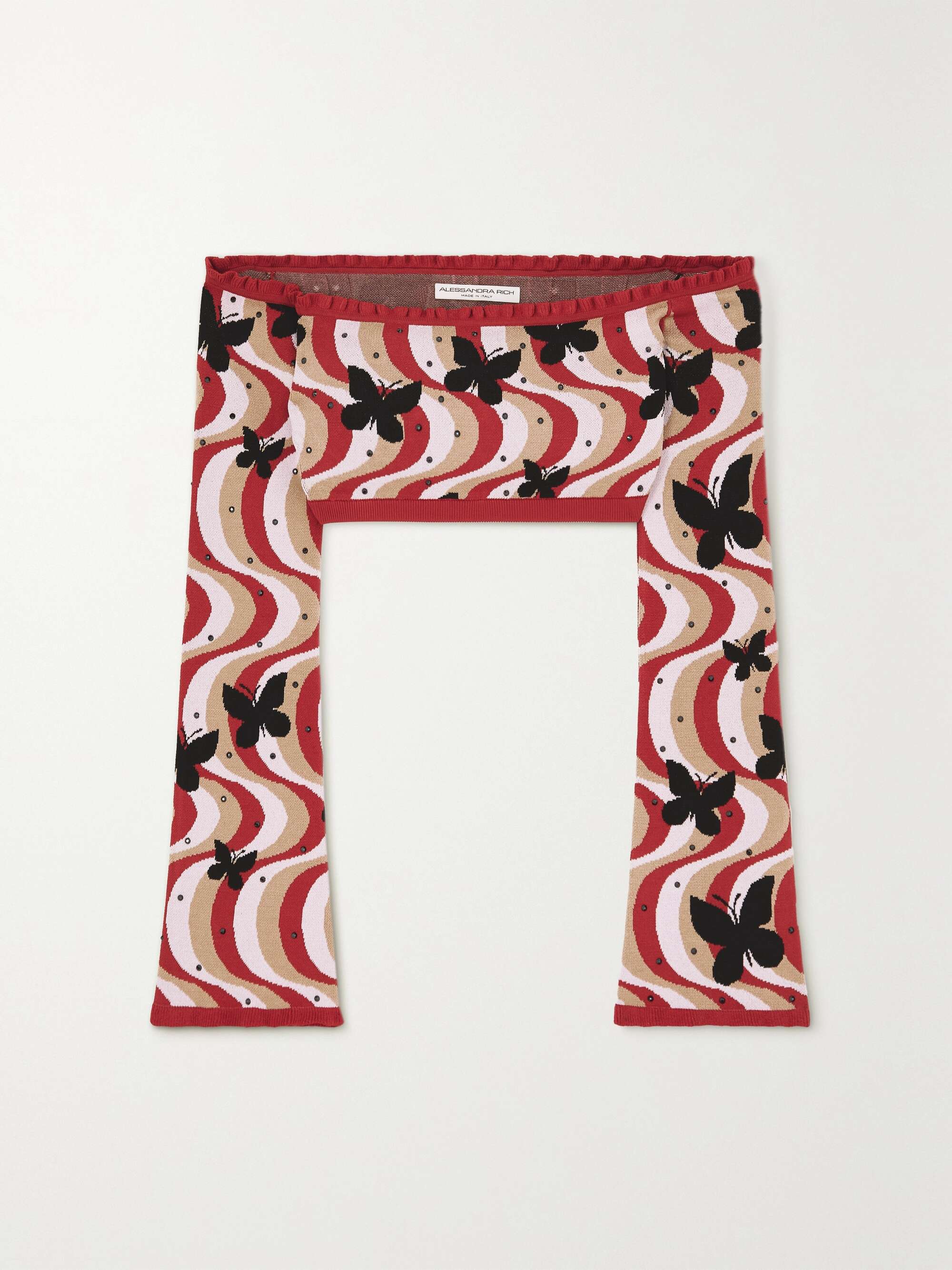 ALESSANDRA RICH Cropped embellished jacquard-knit top