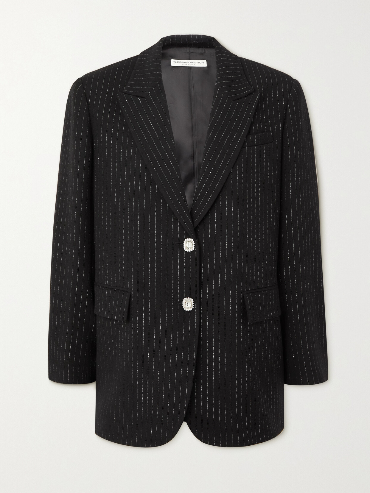 Alessandra Rich Embellished Pinstriped Metallic Wool-blend Twill Blazer