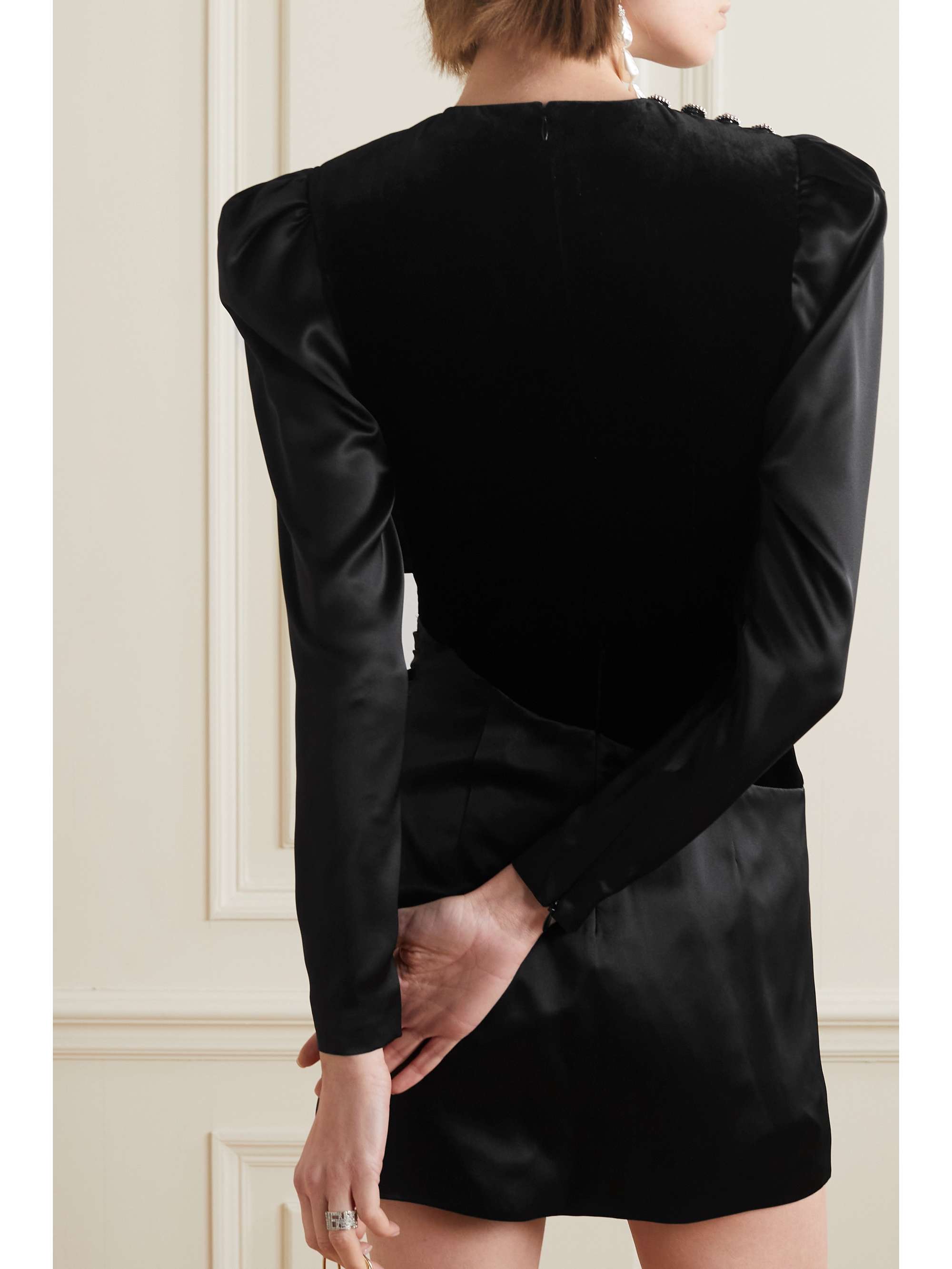 ALESSANDRA RICH Draped crystal-embellished stretch-velvet and silk-satin mini dress