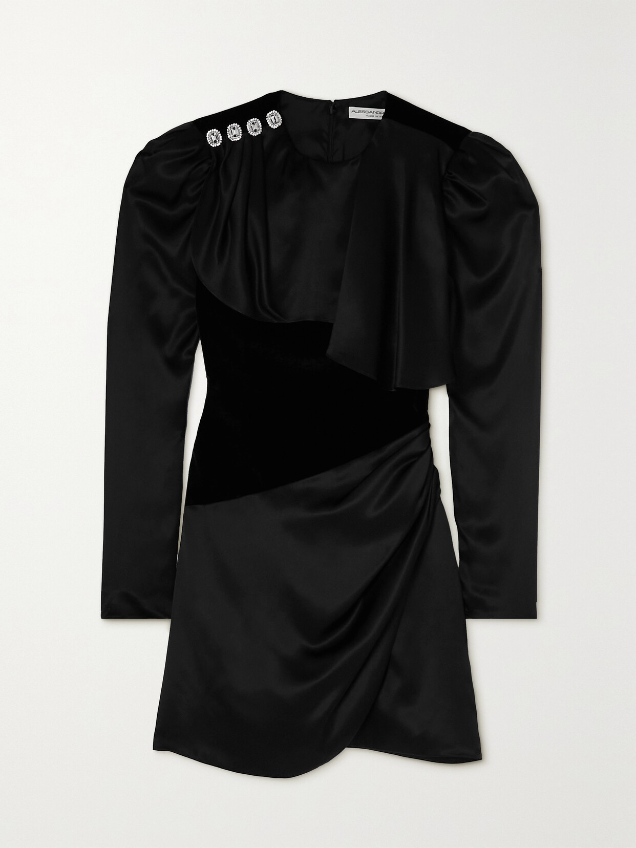 Alessandra Rich Draped Crystal-embellished Stretch-velvet And Silk-satin Mini Dress