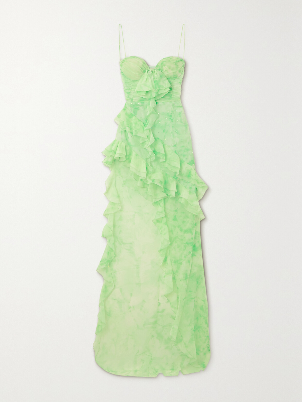 Alessandra Rich Asymmetric Embellished Tie-dyed Silk-georgette Gown - Green
