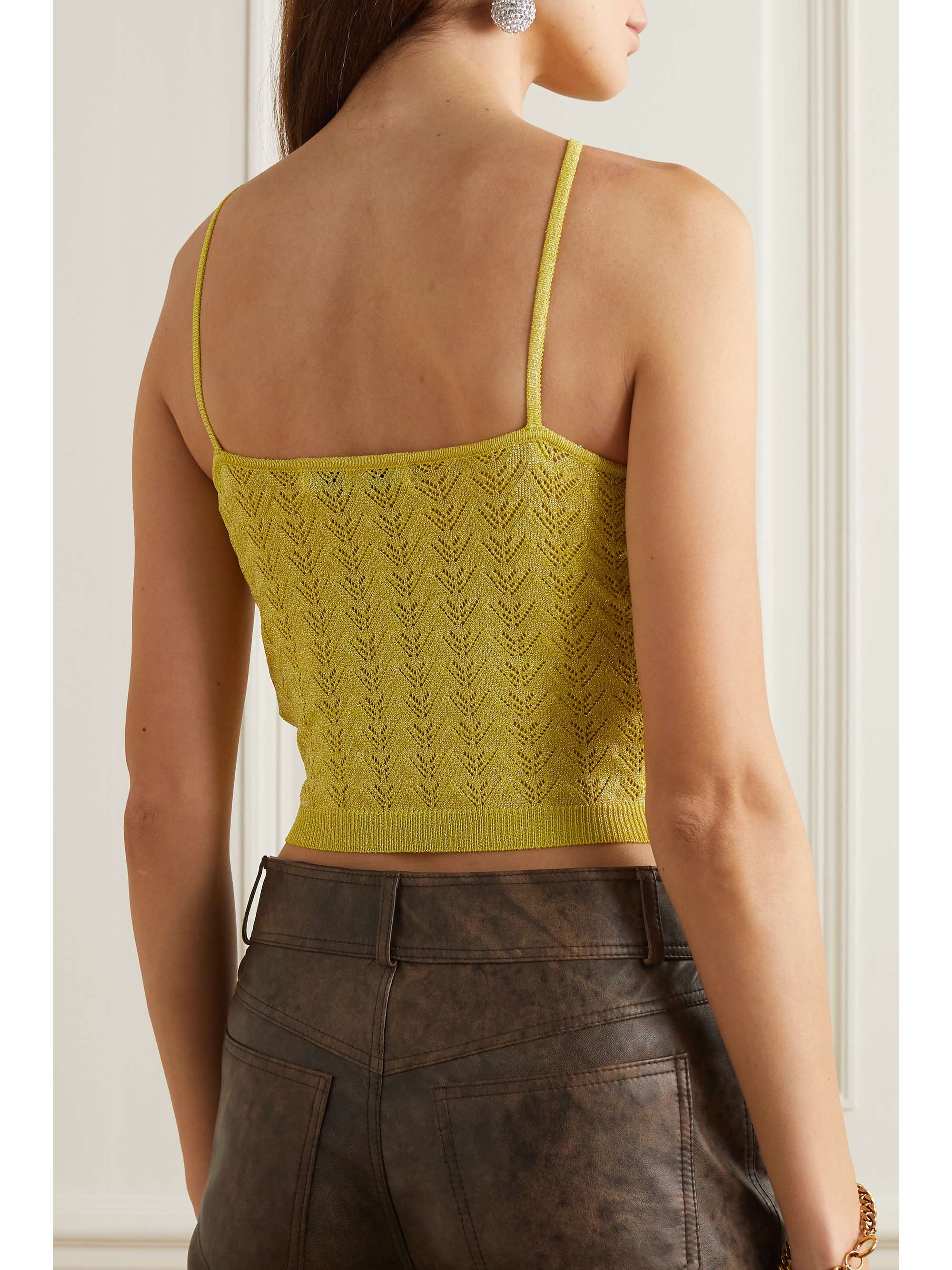 ALESSANDRA RICH Cropped embellished metallic pointelle-knit top
