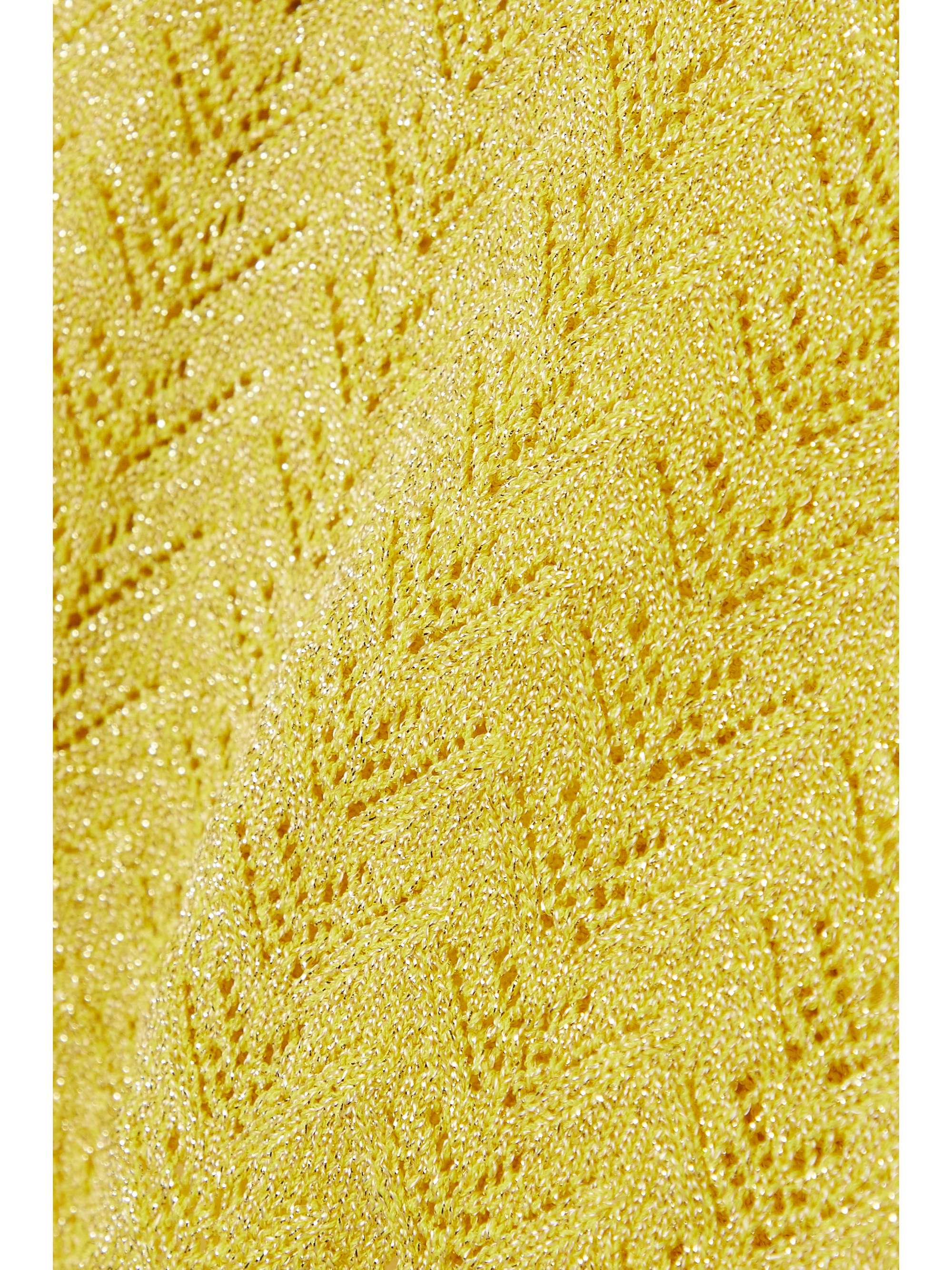 ALESSANDRA RICH Cropped embellished metallic pointelle-knit top