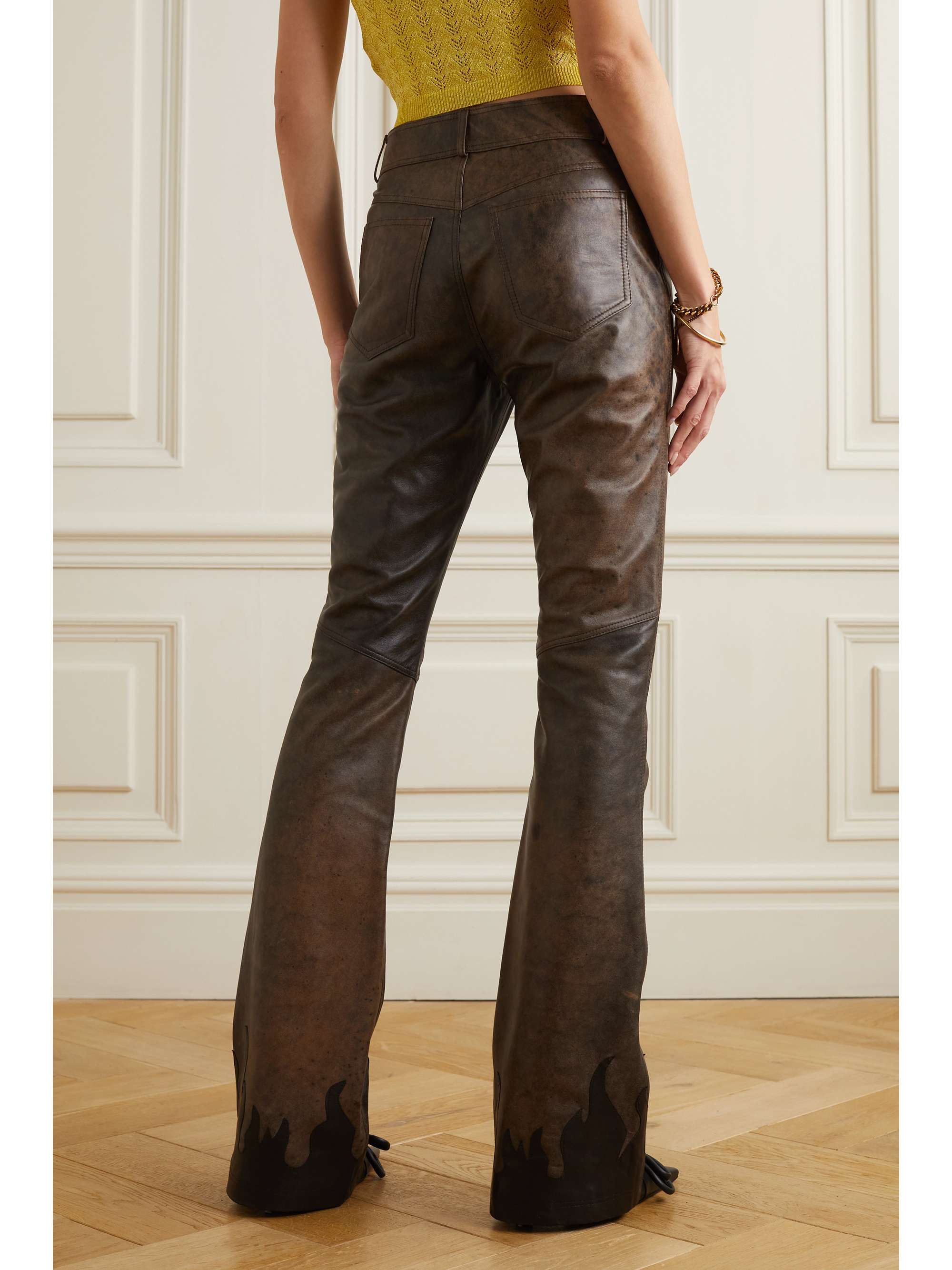 ALESSANDRA RICH Flame-embellished leather flared pants