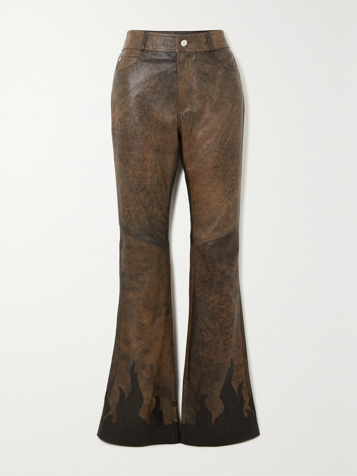 Alessandra Rich Flame-embellished Leather Flared Pants - Brown