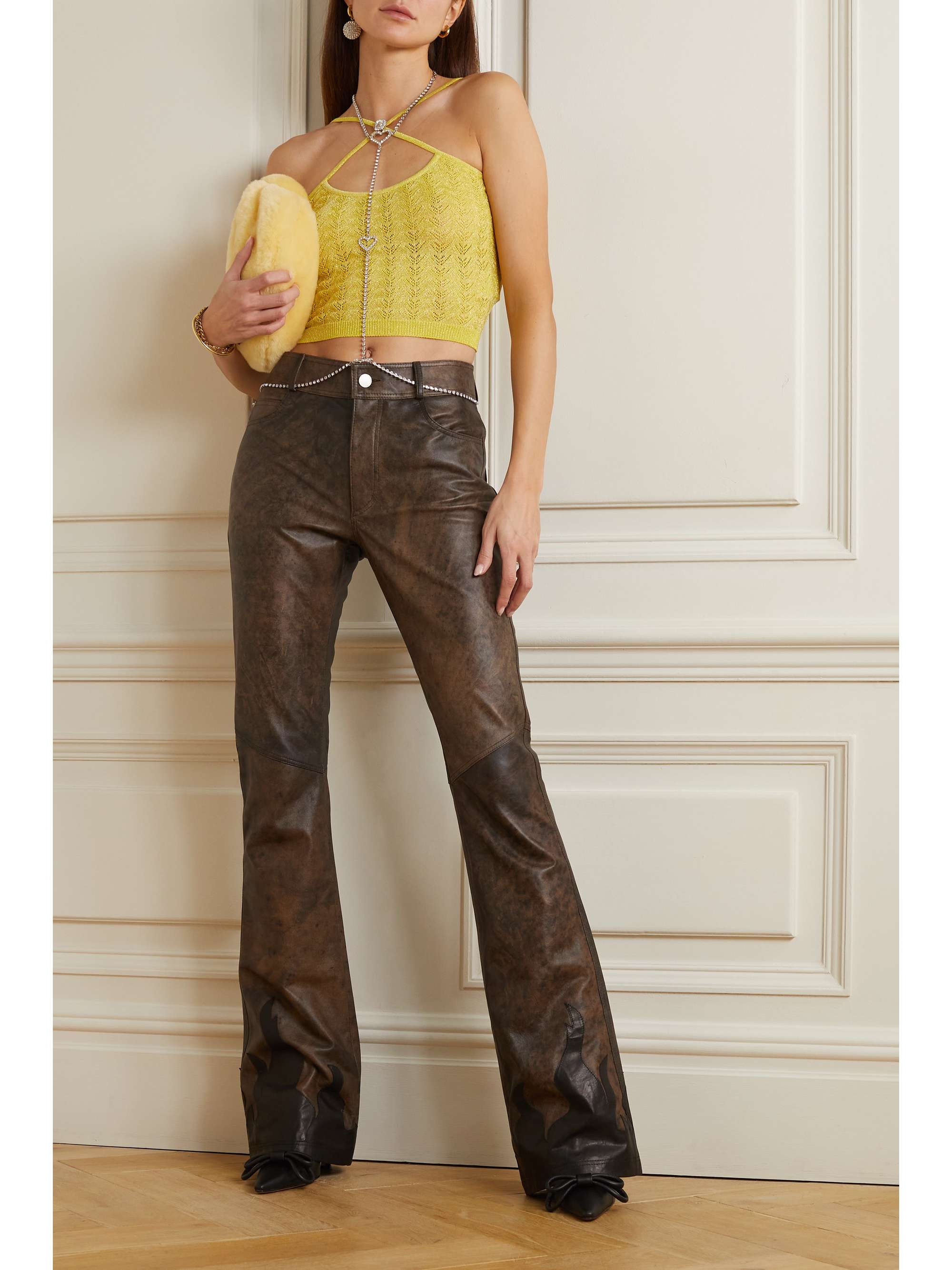 ALESSANDRA RICH Flame-embellished leather flared pants
