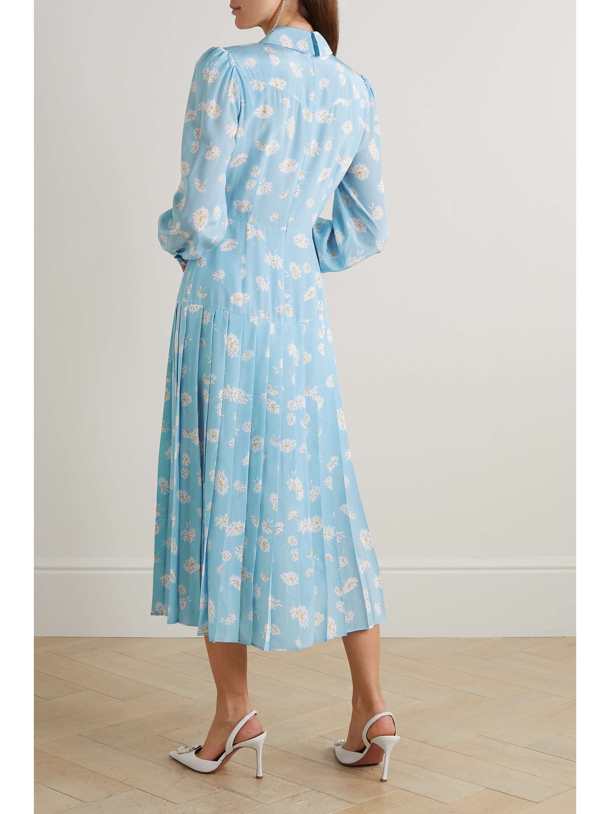 ALESSANDRA RICH Button-embellished printed pleated silk midi dress