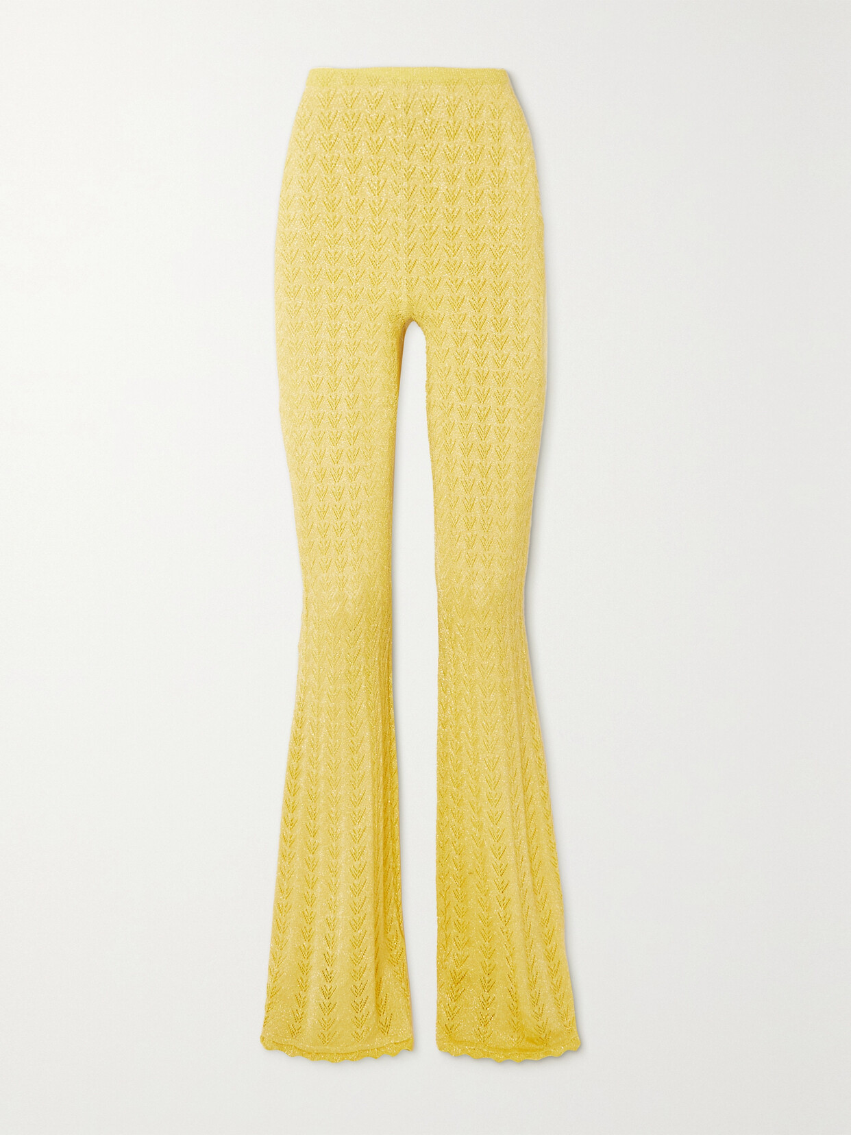 Alessandra Rich Metallic Crochet-knit Flared Pants - Yellow