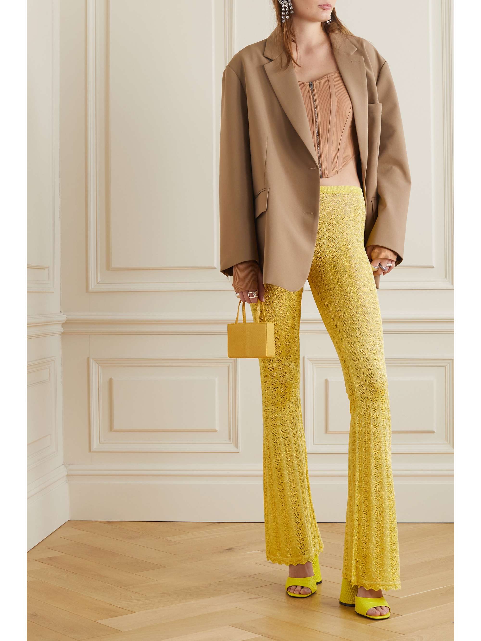 ALESSANDRA RICH Metallic crochet-knit flared pants