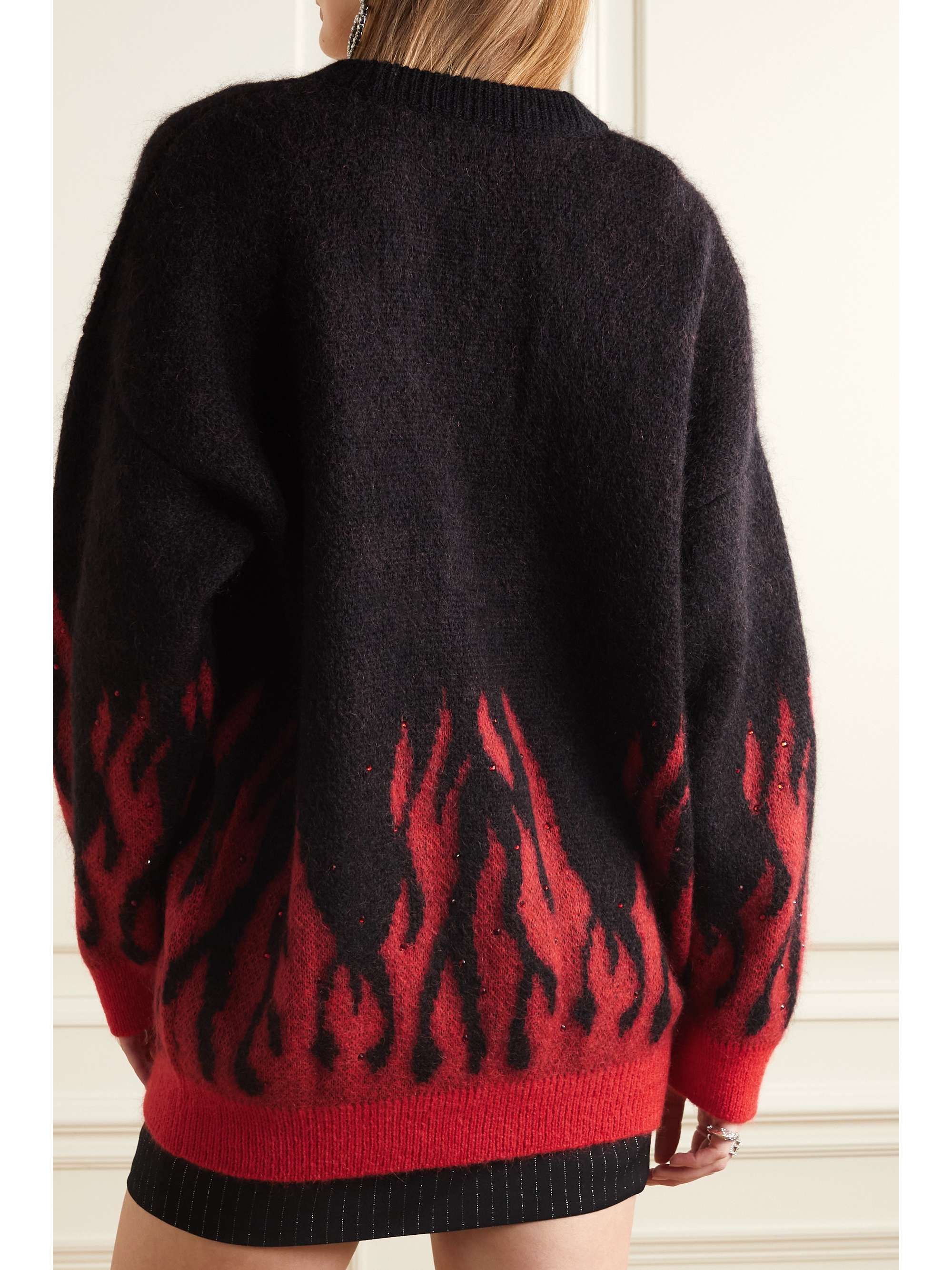 ALESSANDRA RICH Flame embellished mohair-blend jacquard cardigan