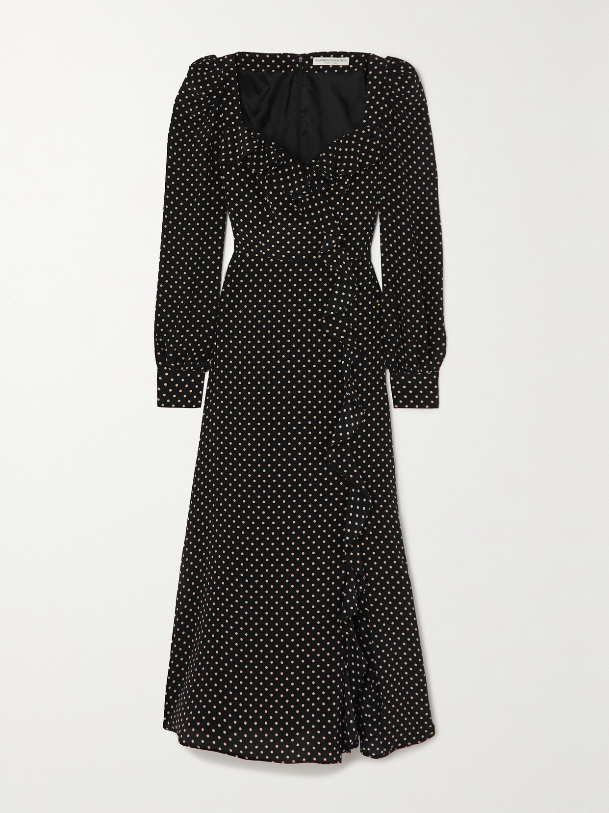 Alessandra Rich Bow-detailed Pleated Polka-dot Silk Midi Dress In Black