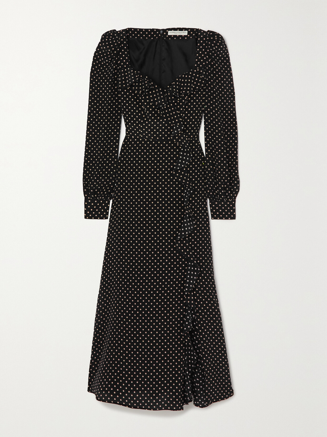 Alessandra Rich - Ruffled Polka-dot Silk-crepe Midi Dress - Black