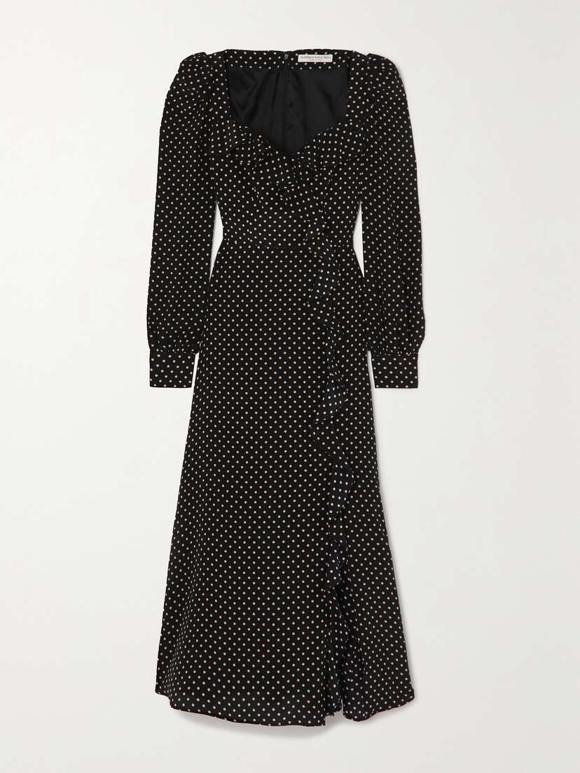 Alessandra Rich Ruffled Polka-dot Silk-crepe Midi Dress