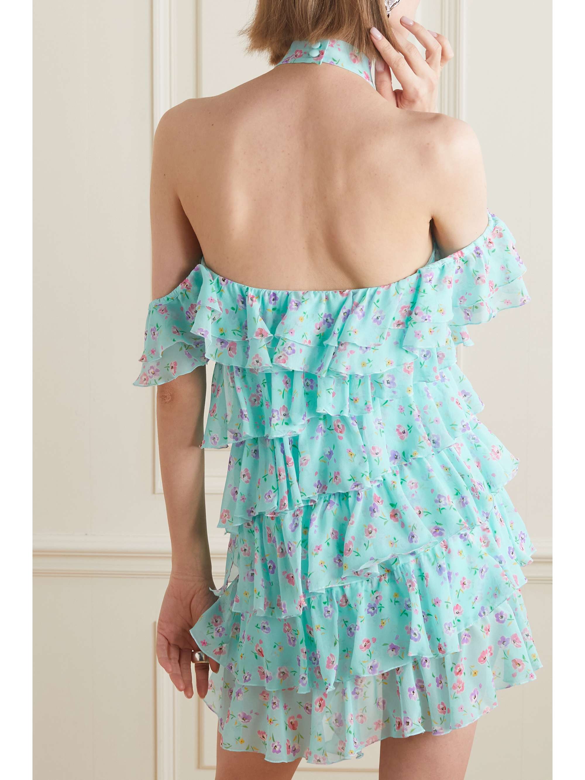 ALESSANDRA RICH Violet ruffled floral-print silk-georgette halterneck mini dress