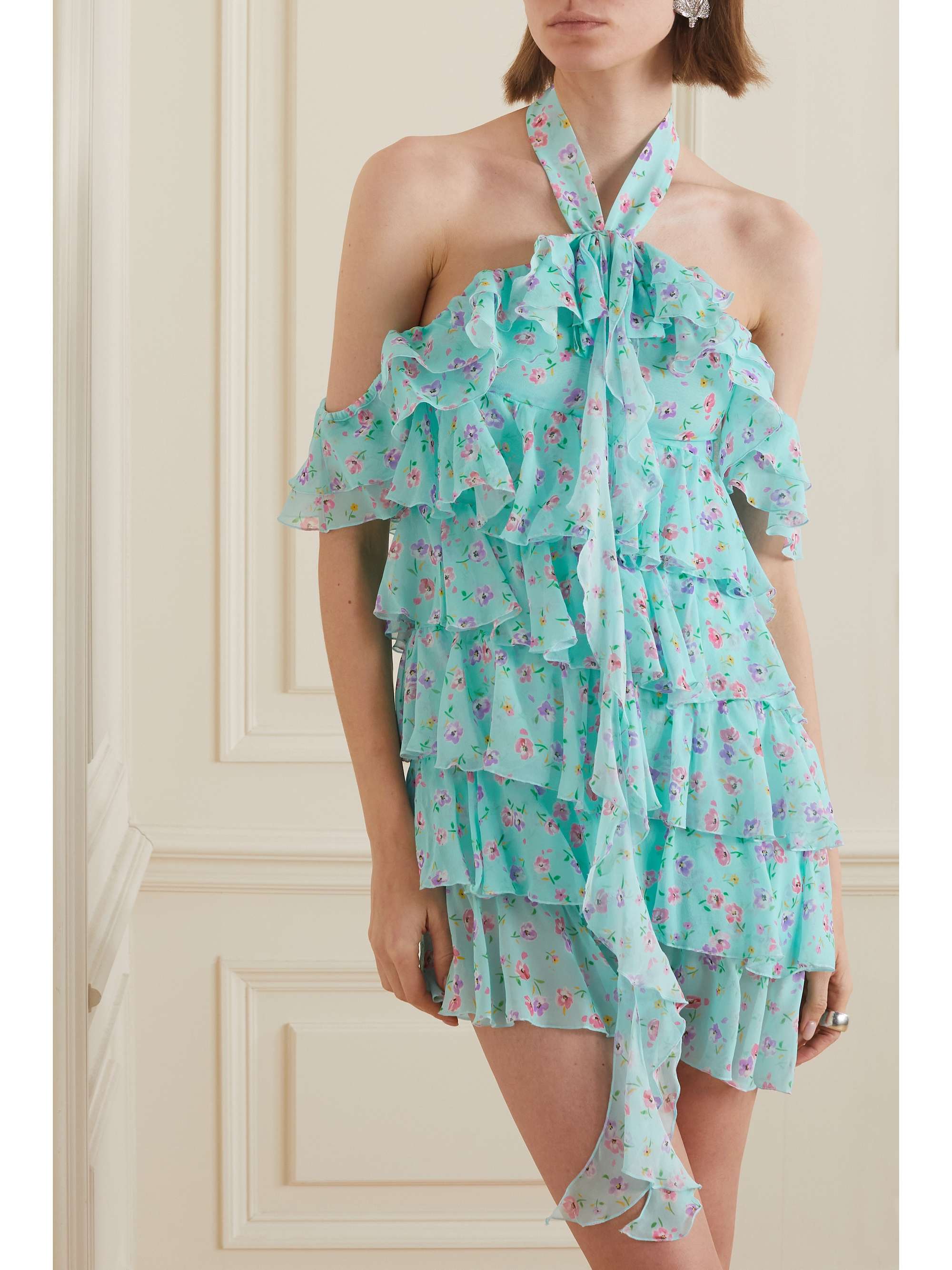 ALESSANDRA RICH Violet ruffled floral-print silk-georgette halterneck mini dress