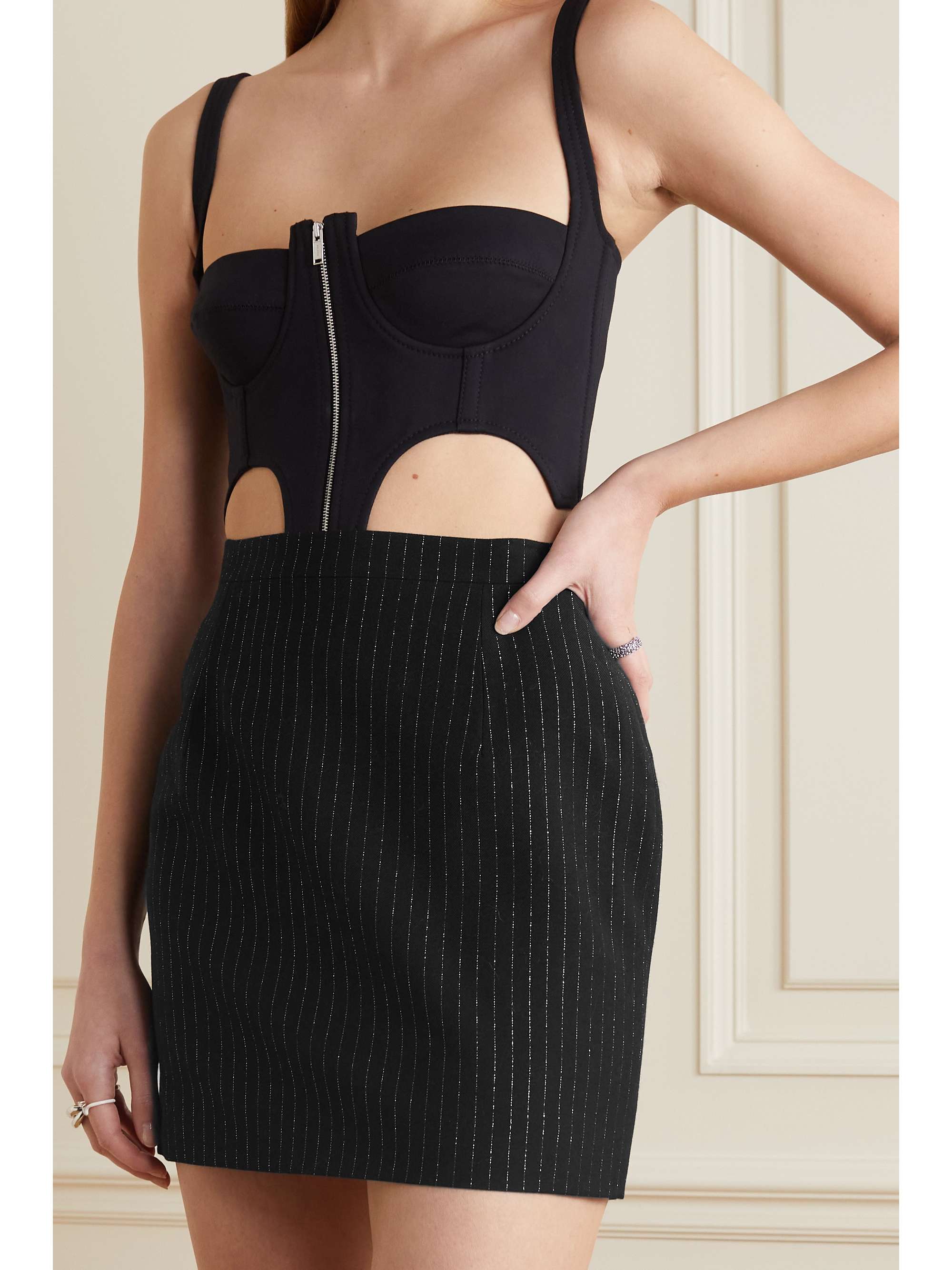 ALESSANDRA RICH Houndstooth wool-blend tweed mini skirt