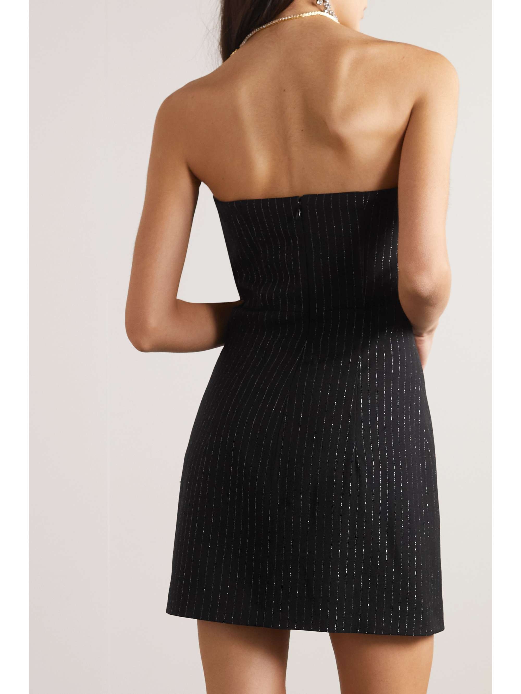 ALESSANDRA RICH Strapless embellished pinstriped wool-blend mini dress