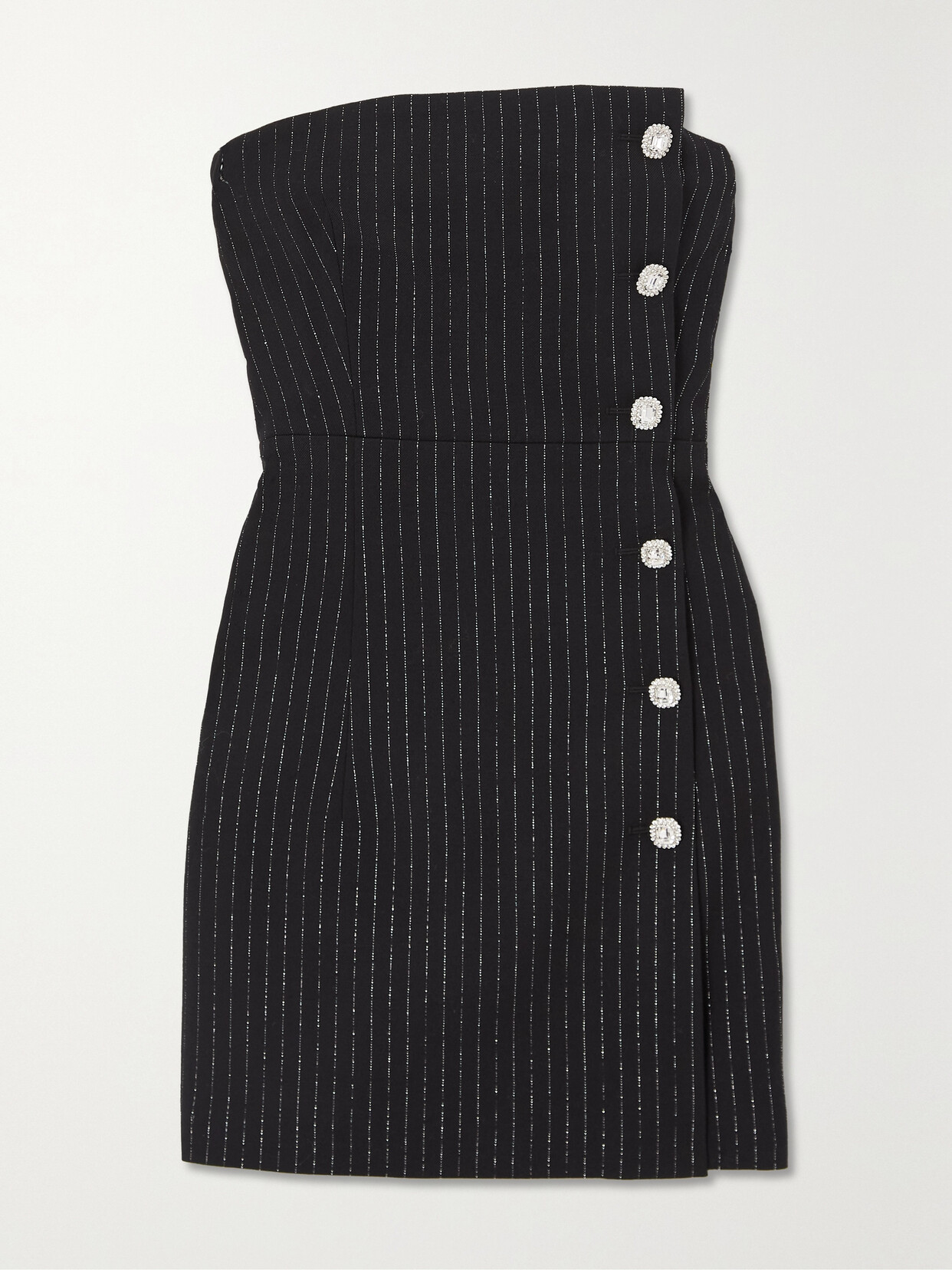 Alessandra Rich Strapless Embellished Pinstriped Wool-blend Mini Dress In Black