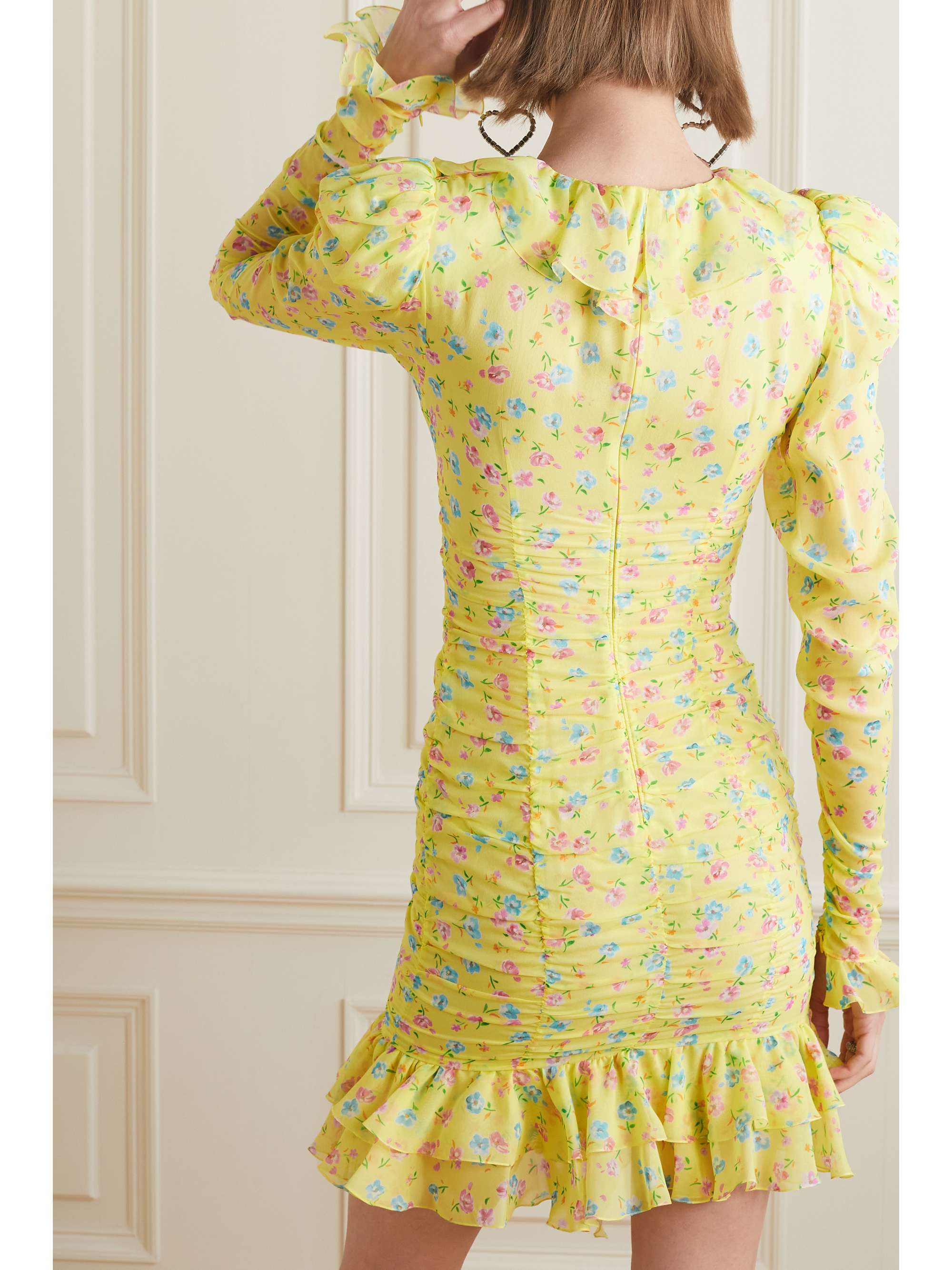 ALESSANDRA RICH Violet cutout ruffled floral-print silk-georgette mini dress