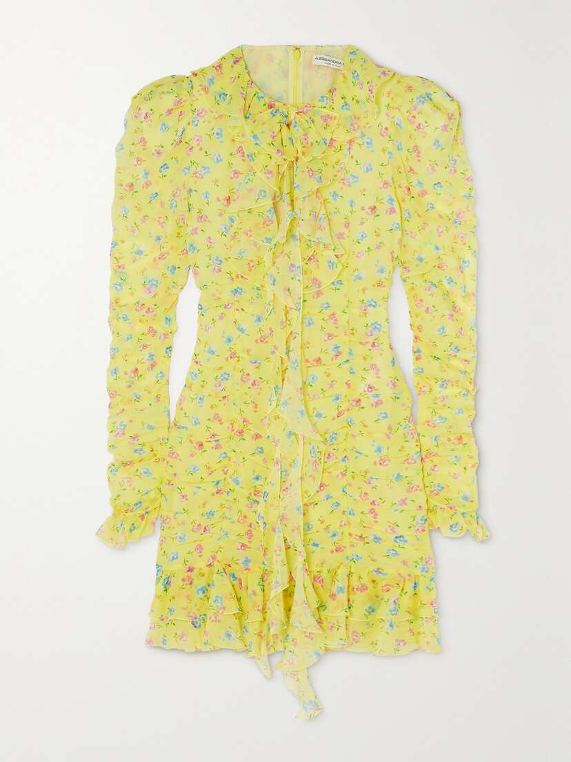 Alessandra Rich Violet Cutout Ruffled Floral-print Silk-georgette Mini Dress