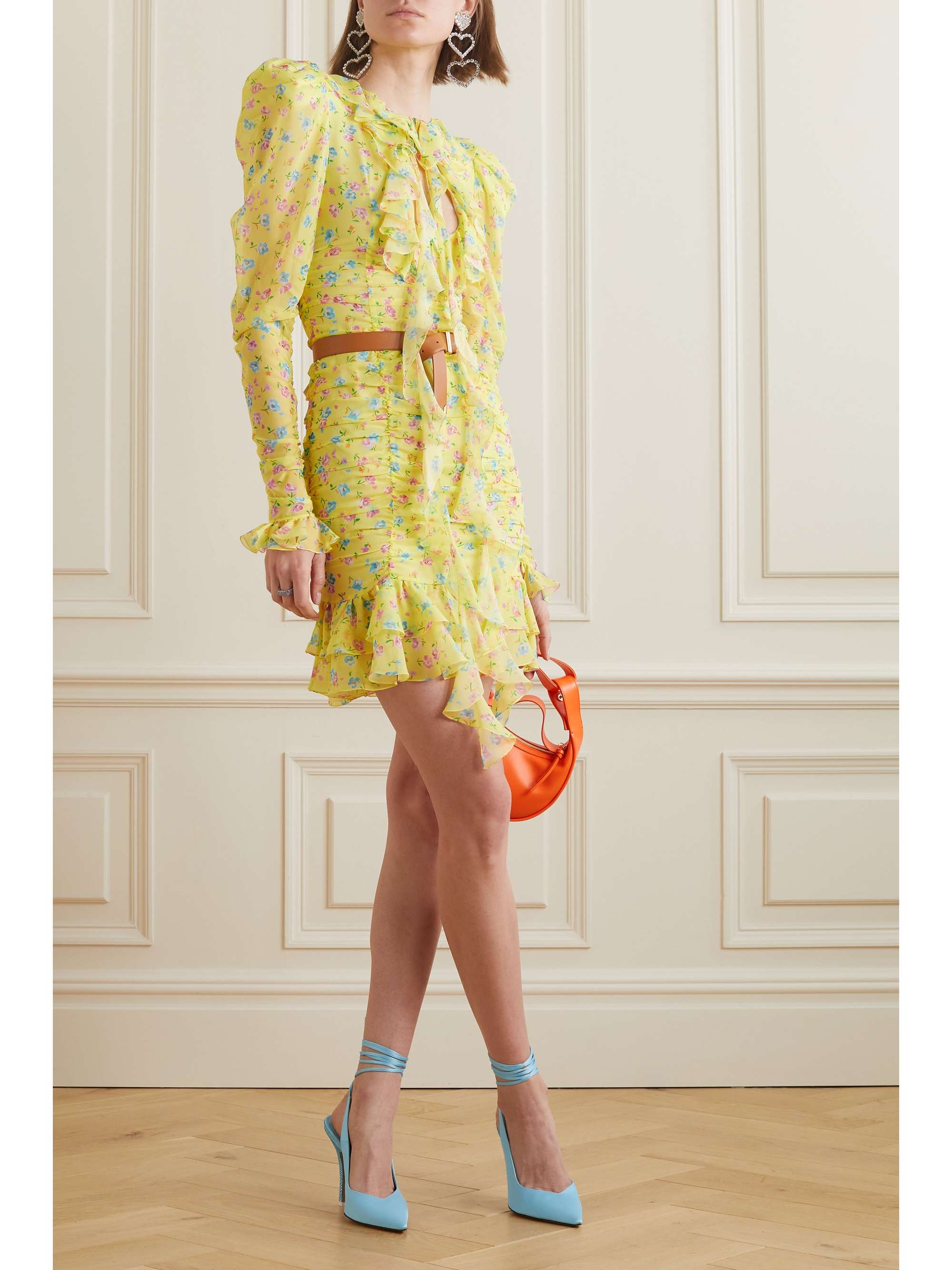 ALESSANDRA RICH Violet cutout ruffled floral-print silk-georgette mini dress