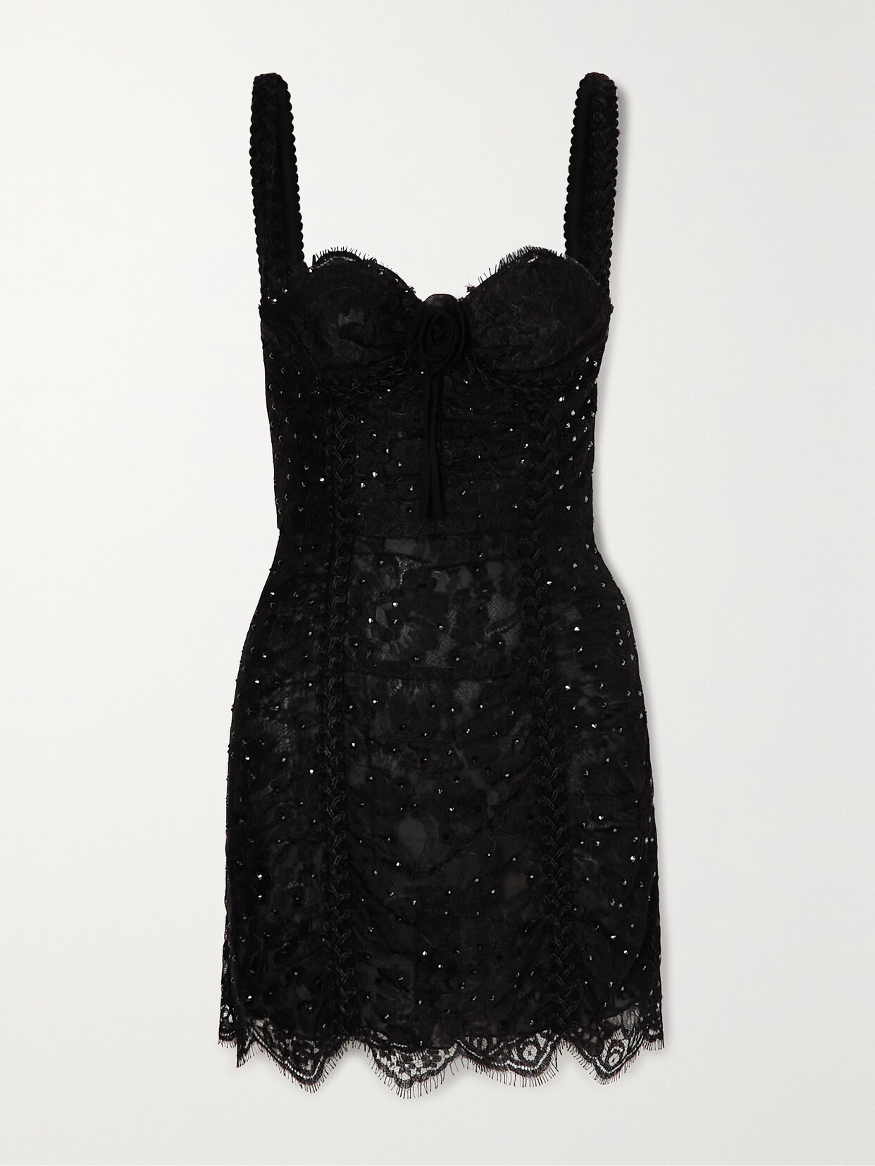 Alessandra Rich - Crystal-embellished Lace Mini Dress - Black