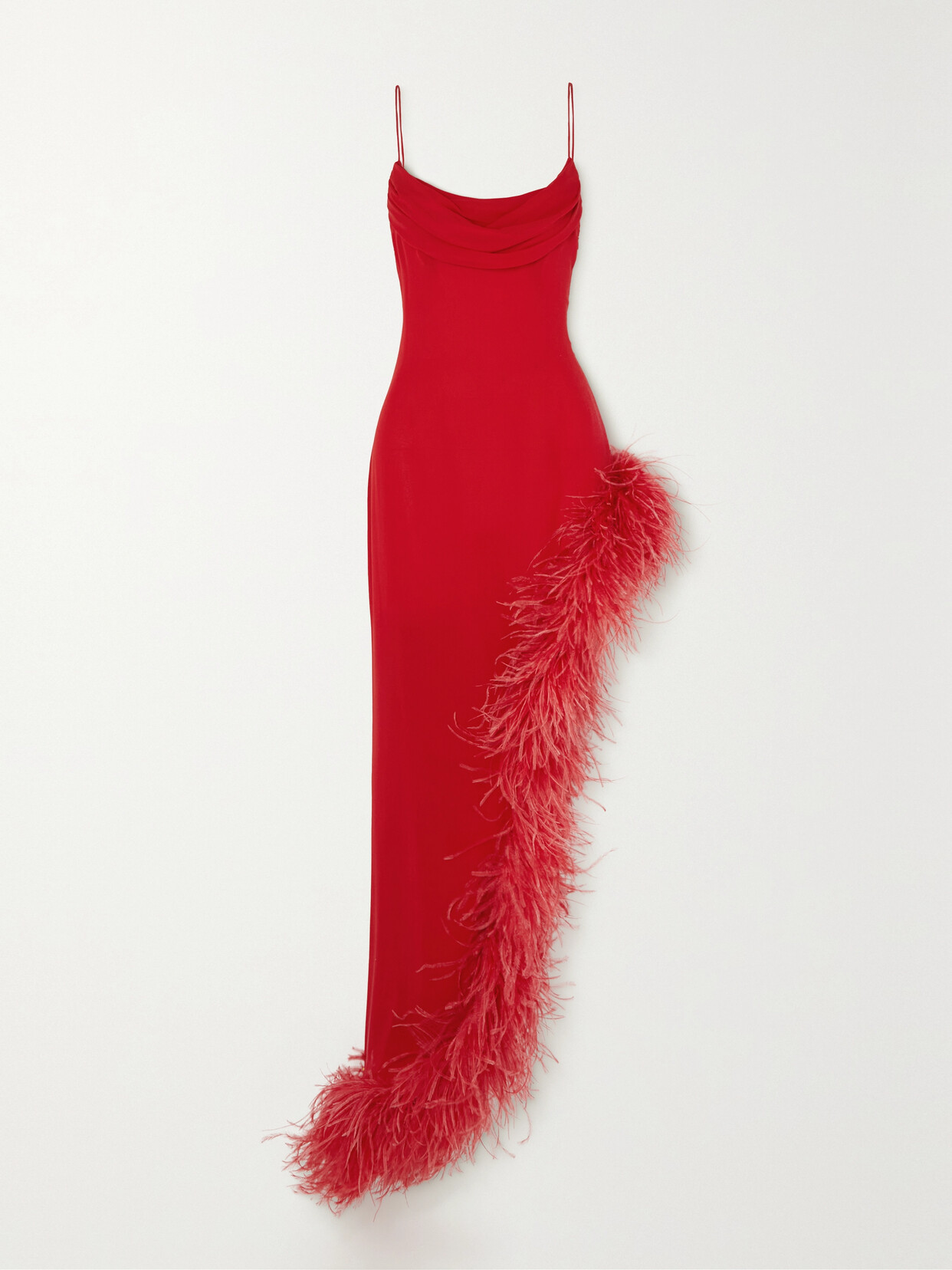 Alessandra Rich - Asymmetric Feather-trimmed Silk-georgette Gown - Red