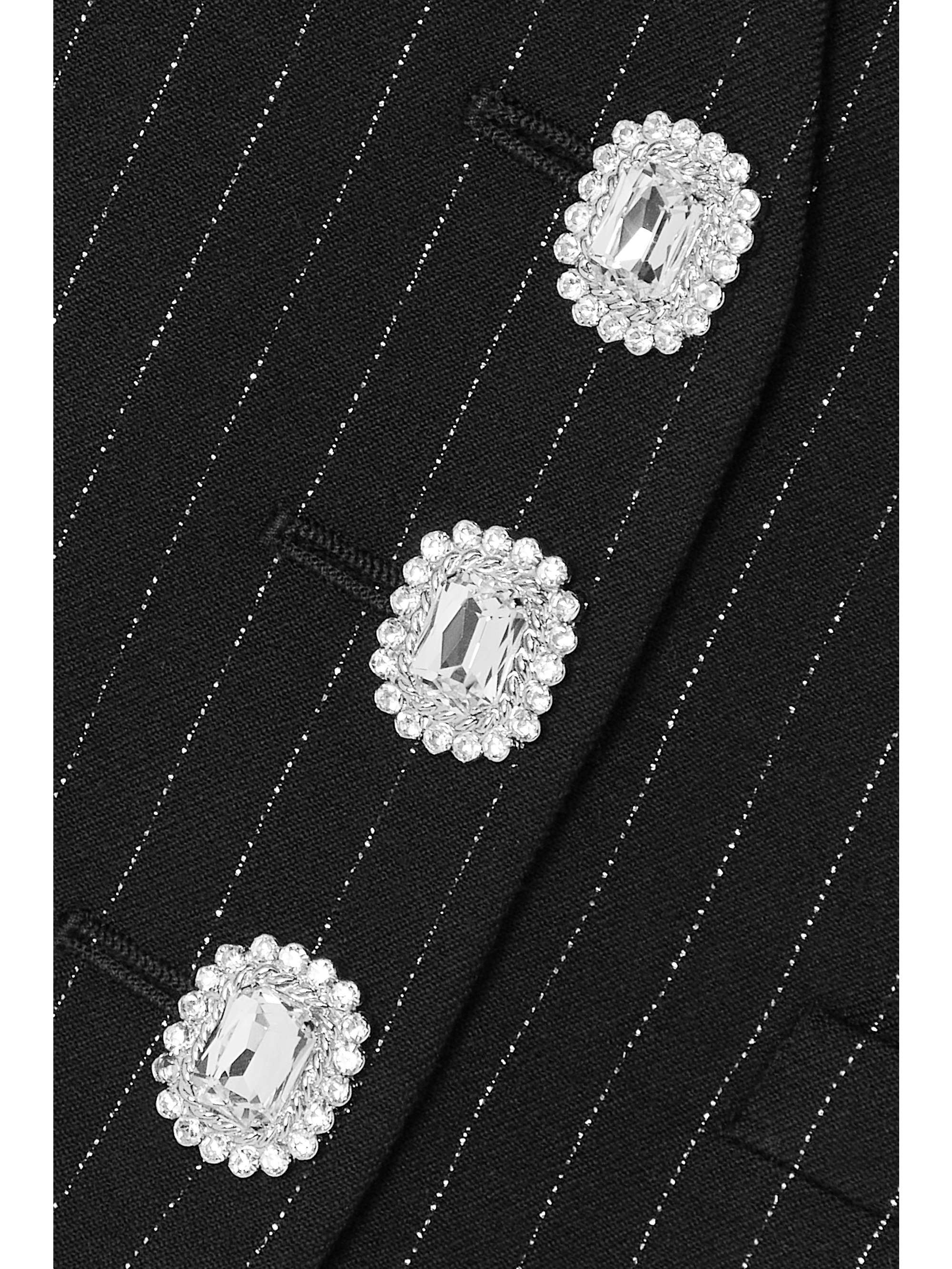 ALESSANDRA RICH Cropped crystal-embellished pinstriped metallic wool-blend twill vest