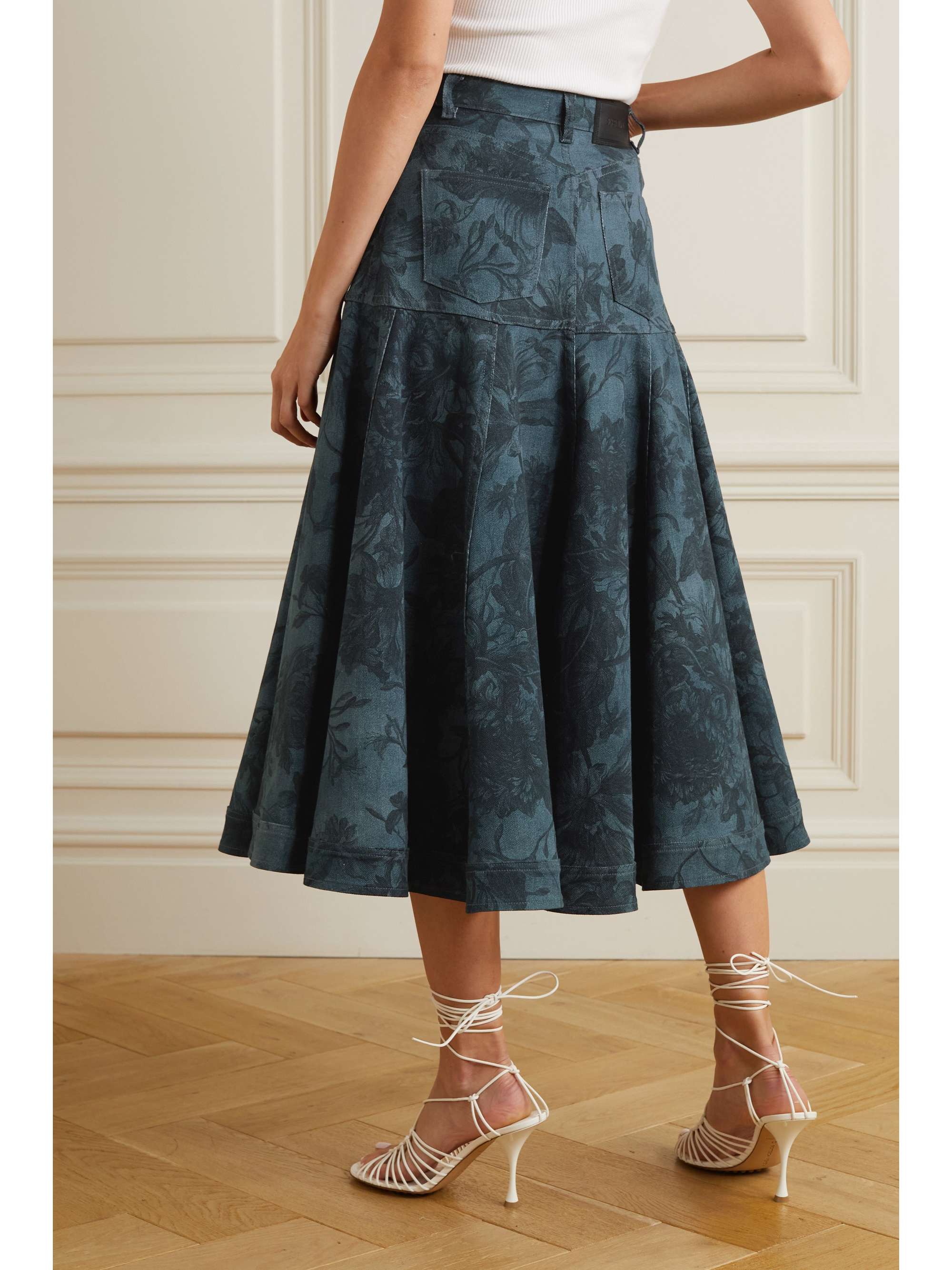 ERDEM Lacey floral-print denim midi skirt