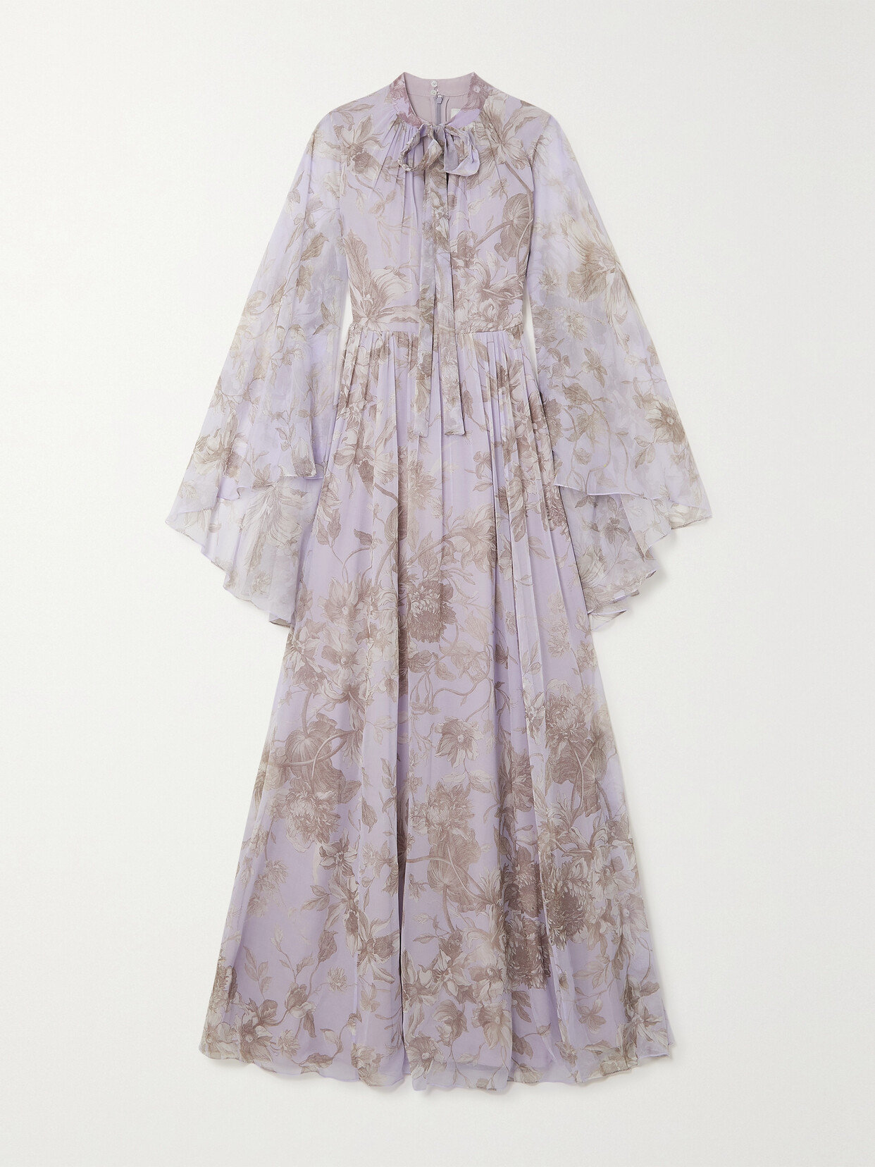 Erdem - Chiara Tie-detailed Cape-effect Printed Voile Gown - Purple