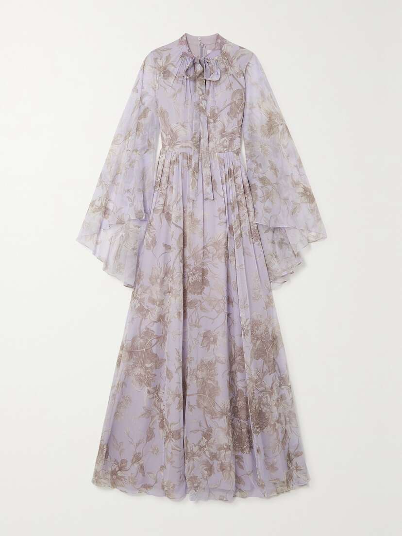 Erdem Chiara Tie-detailed Cape-effect Printed Voile Gown - - UK 22
