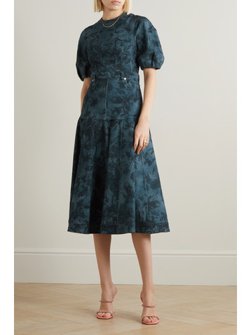 Erdem Lorelei pleated floral-print denim midi dress