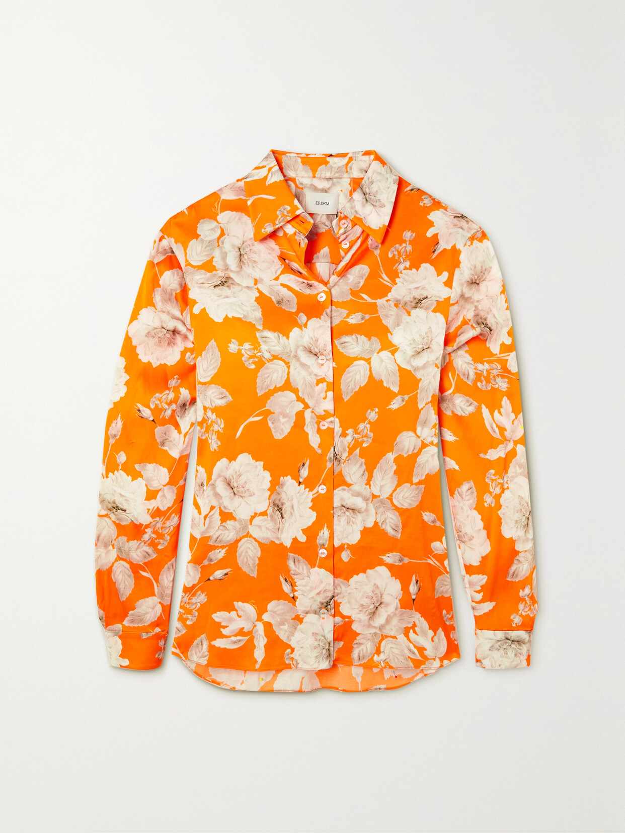 Erdem - Lillia Floral-print Stretch-satin Shirt - Orange