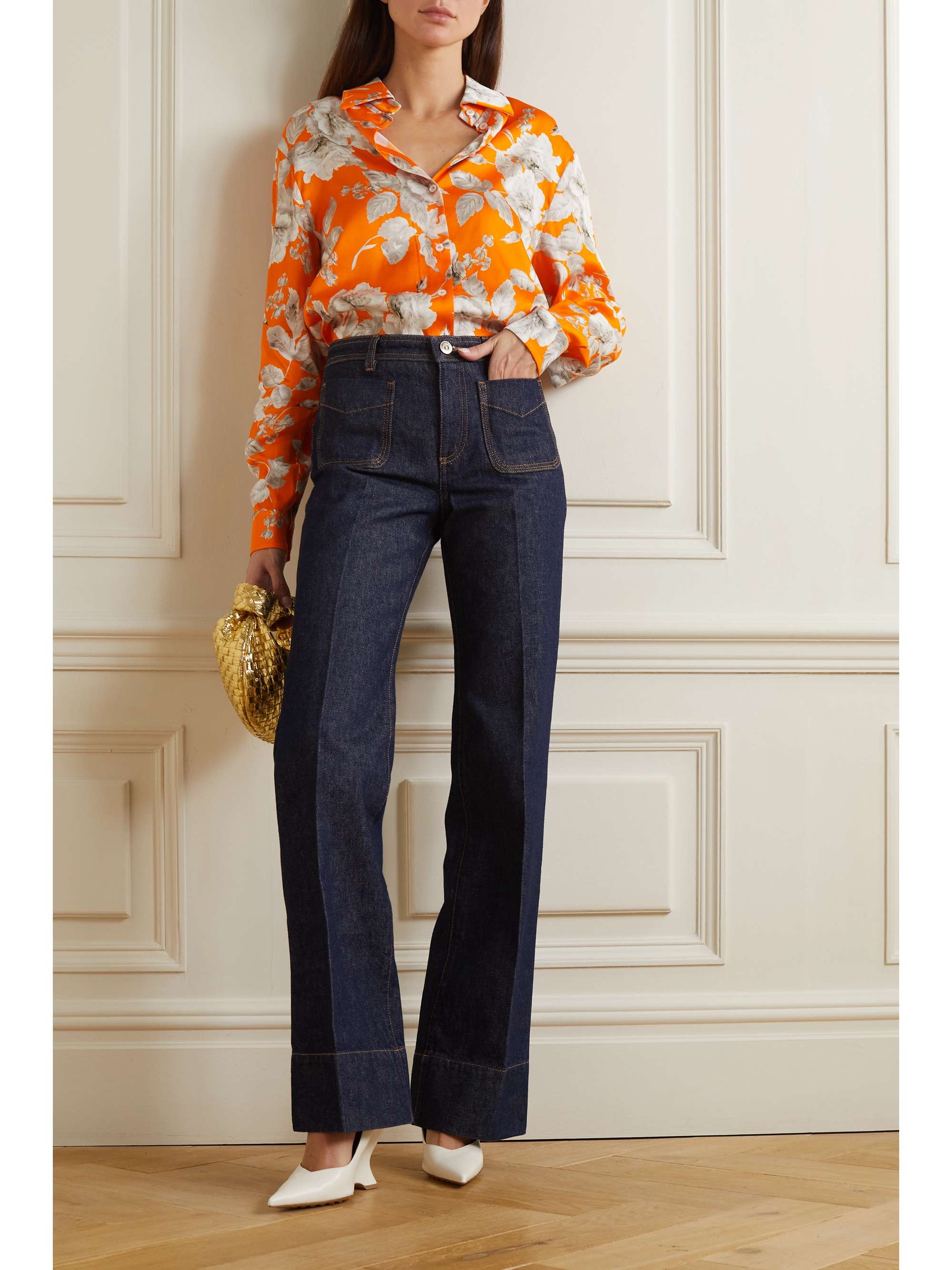 ERDEM Lillia floral-print stretch-satin shirt