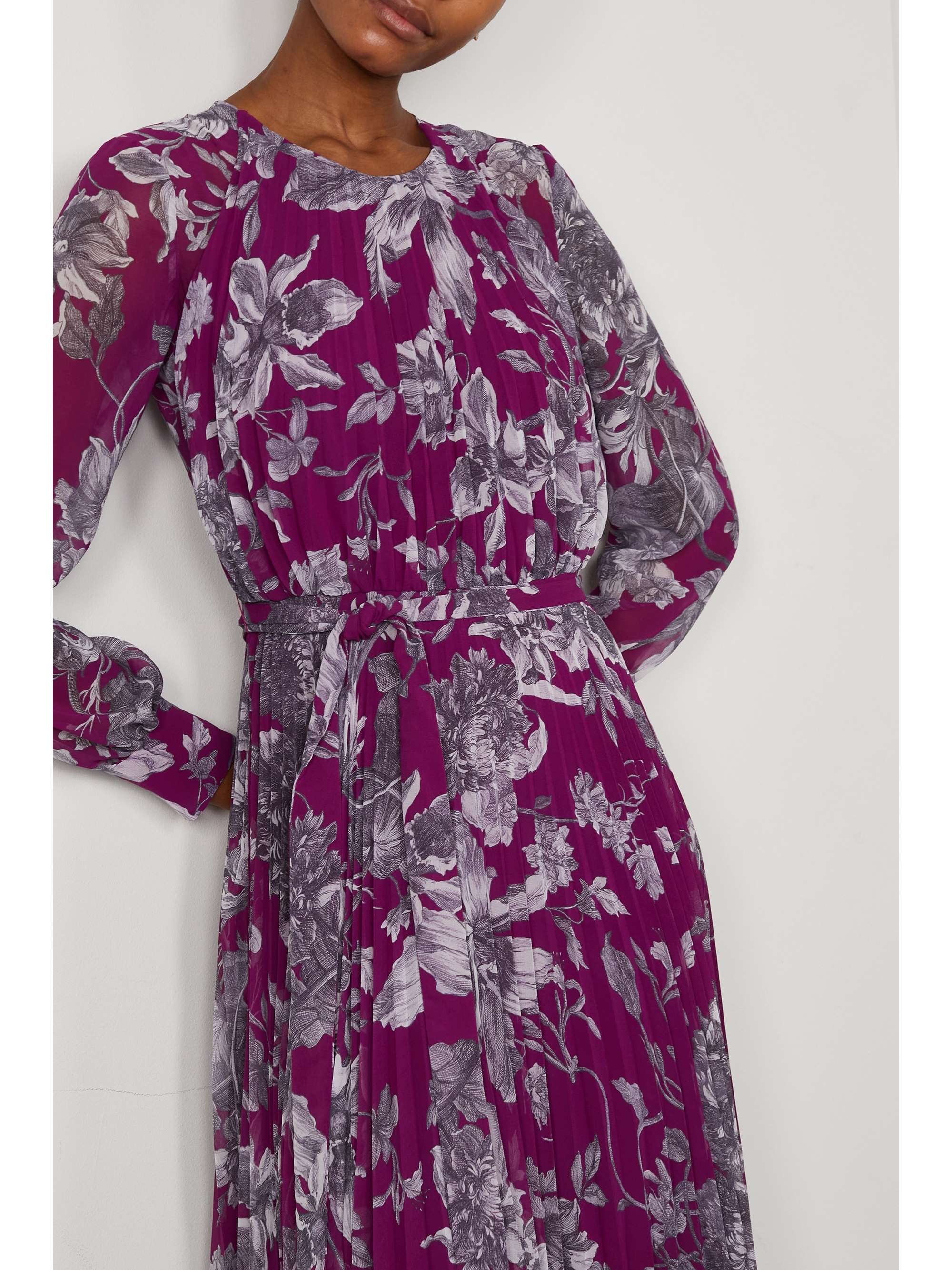 ERDEM Lindsay 配腰带褶裥花卉印花巴里纱礼服