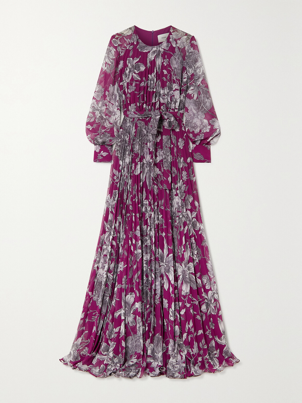 Erdem - Lindsay Belted Pleated Floral-print Voile Gown - Purple