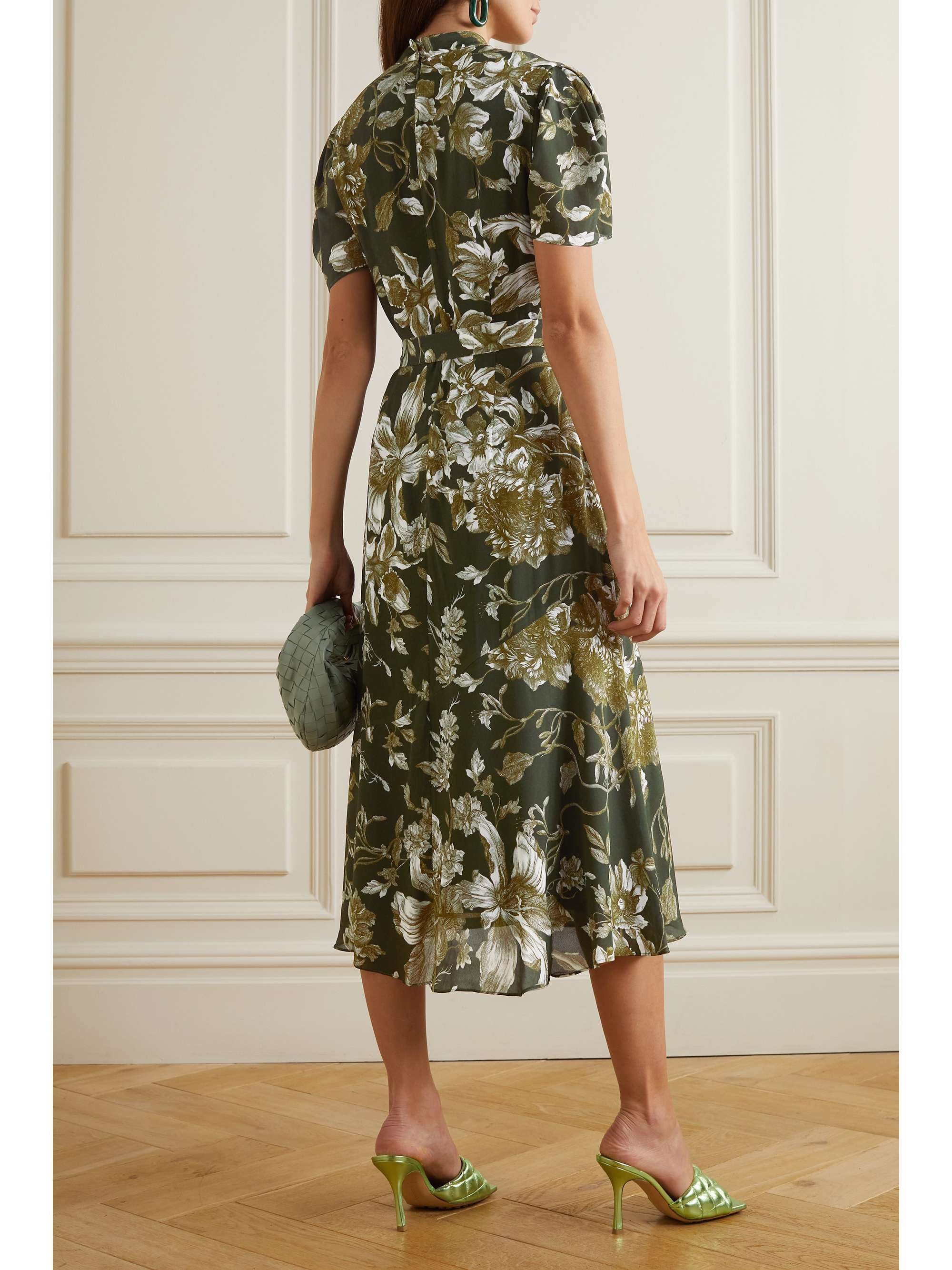 ERDEM Laurea 配腰带花卉印花绉纱中长连衣裙