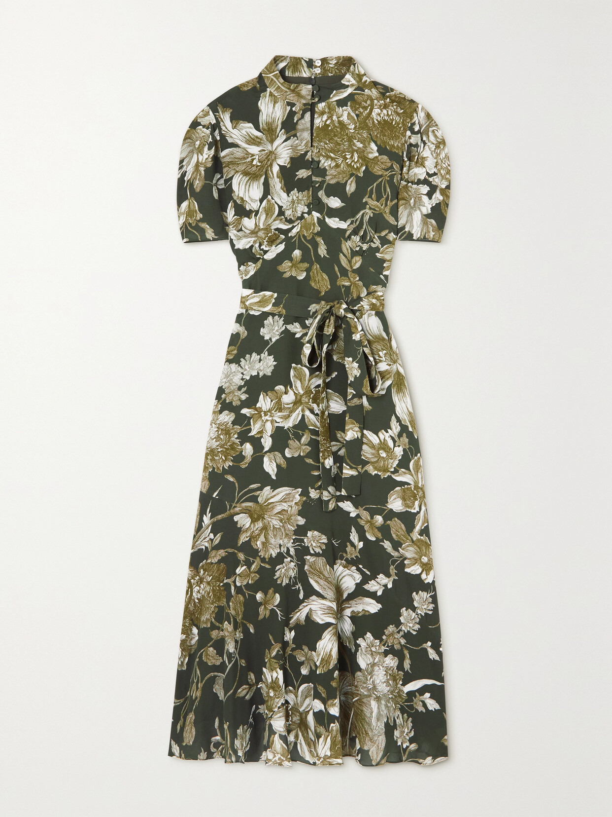 Erdem - Laurea Belted Floral-print Crepe Midi Dress - Green